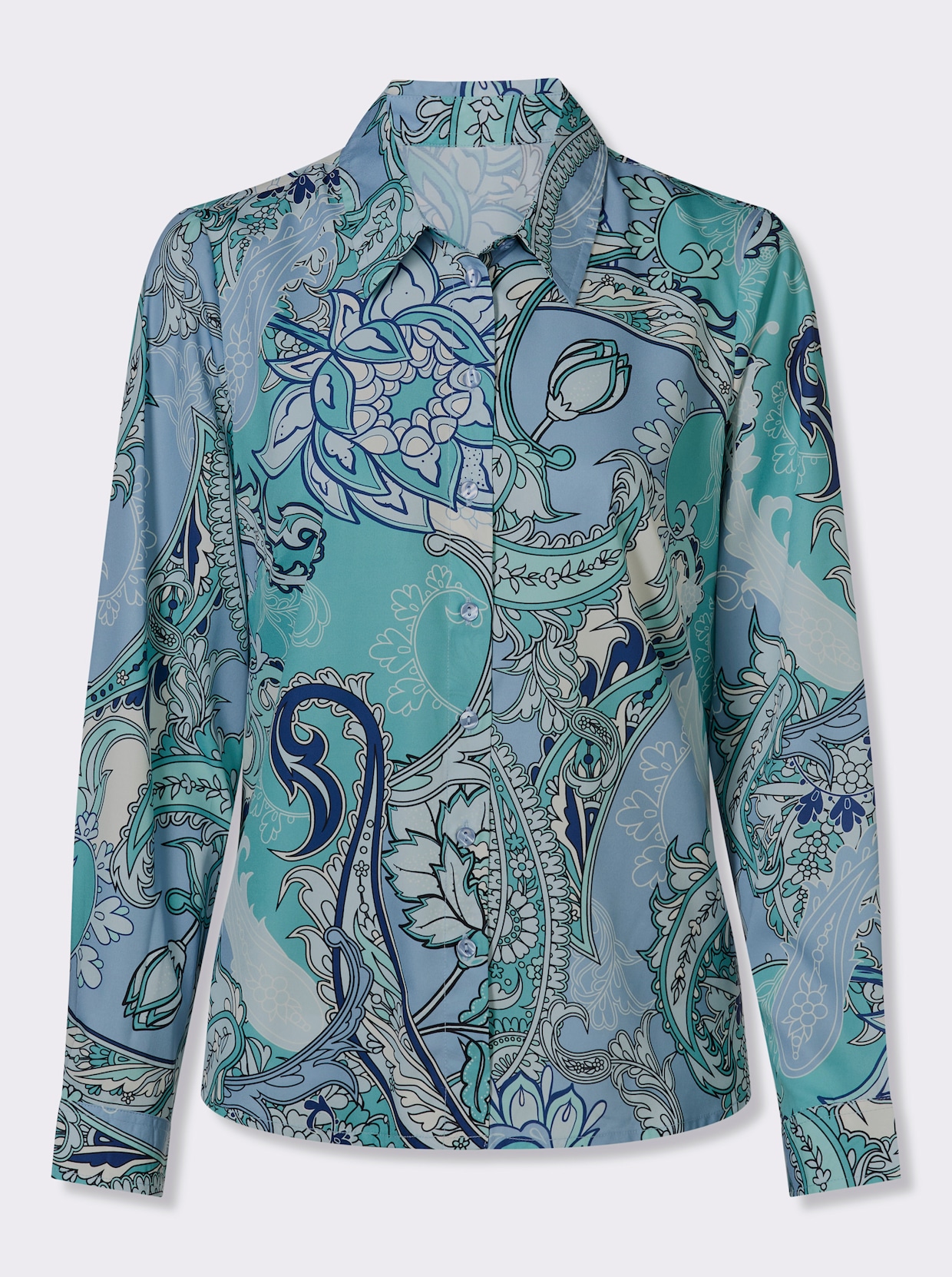 Hemdbluse - himmelblau-eisblau-bedruckt