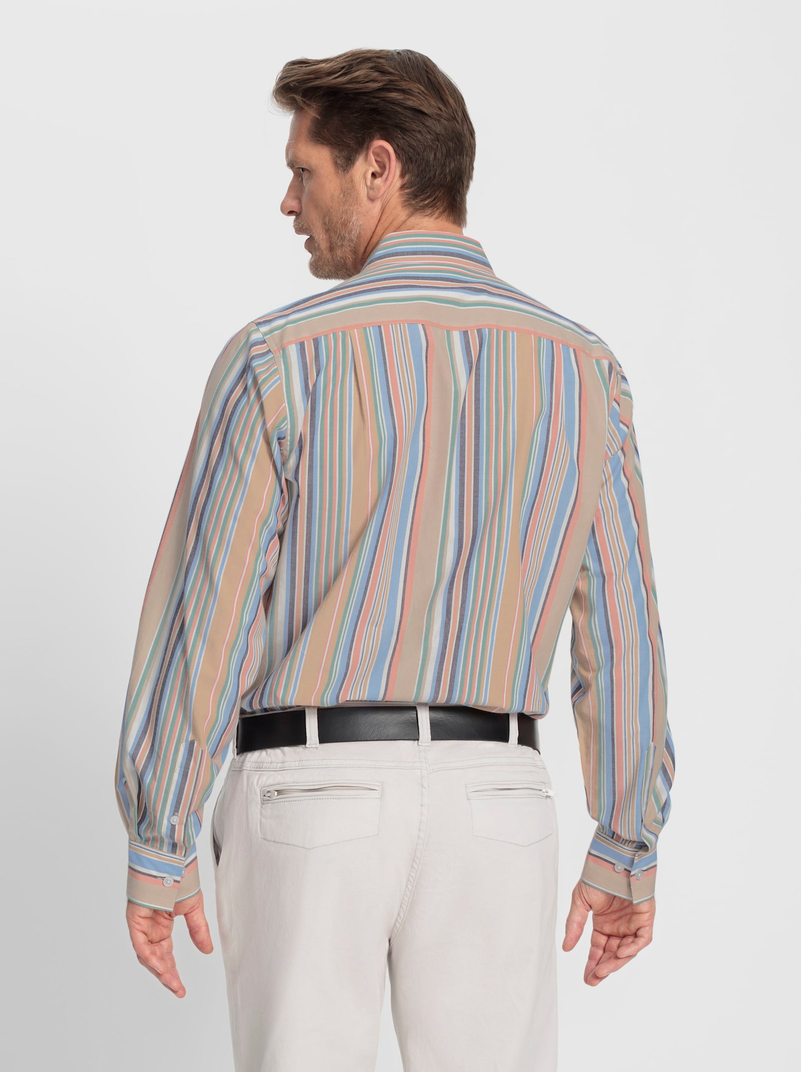 Marco Donati Langarmhemd mit Streifen-Muster, garngefärbt - camel-beige-gestreift