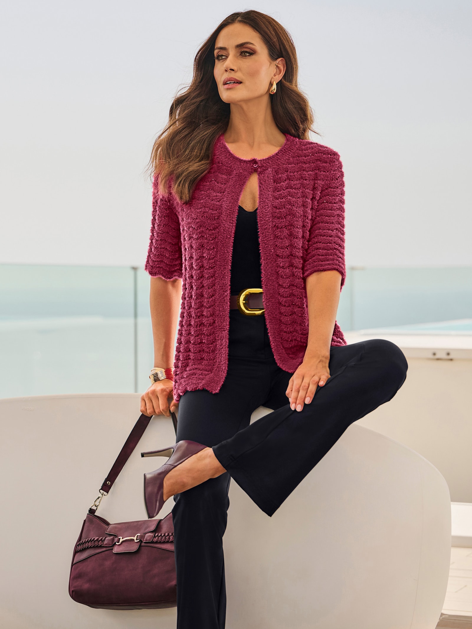 heine Strickjacke mit eingearbeiteten Pailletten - bordeaux