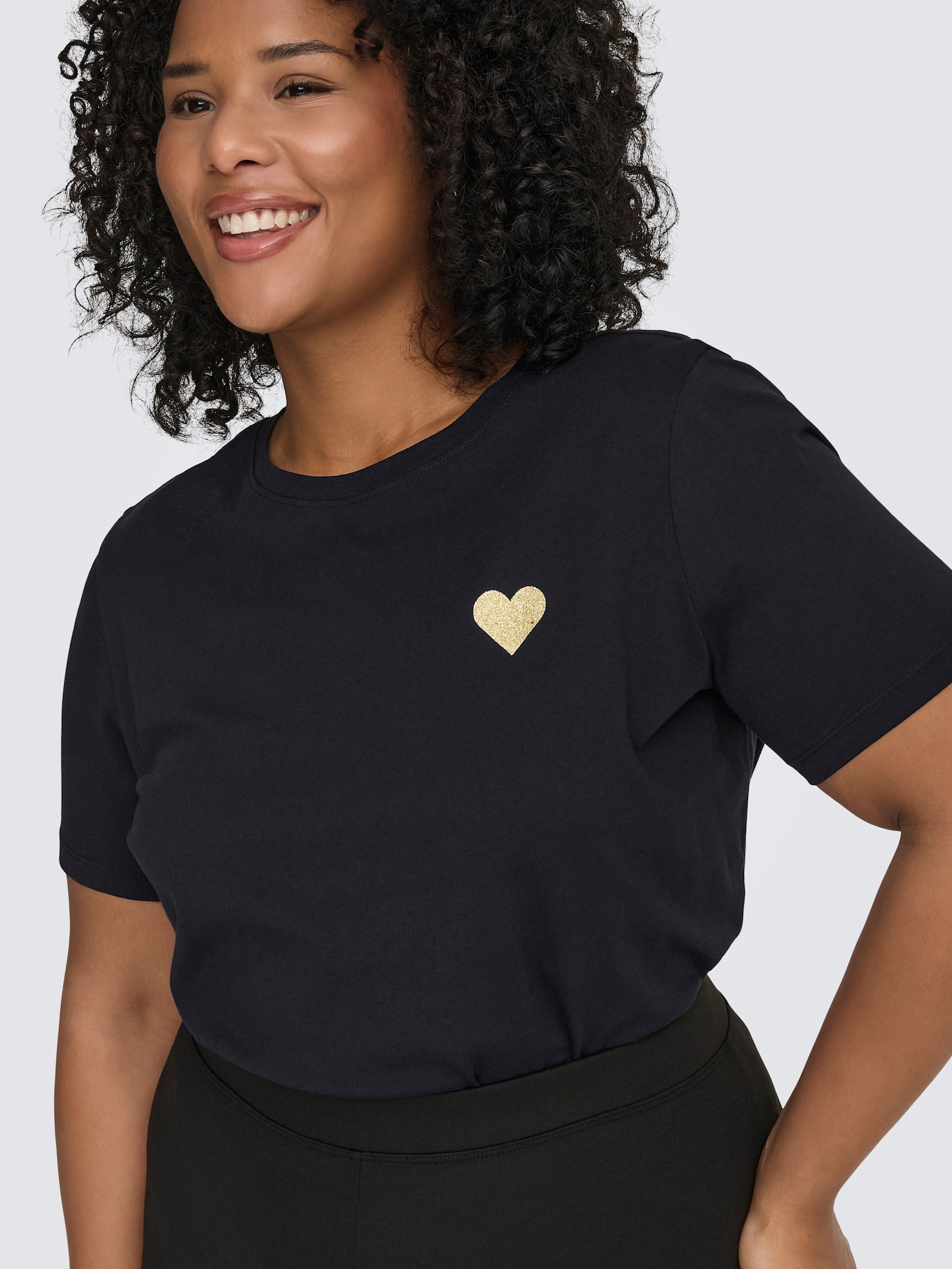 ONLY CARMAKOMA T-Shirt - black print:gold glitter heart