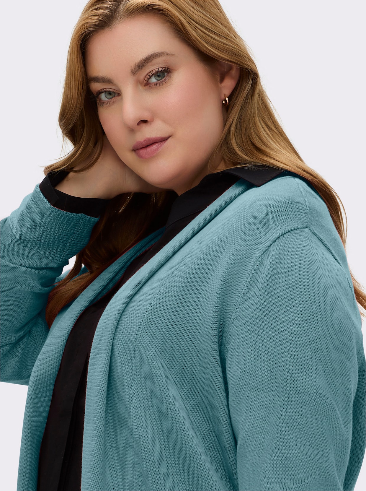 Longstrickjacke mit Schalkragen - wintertürkis