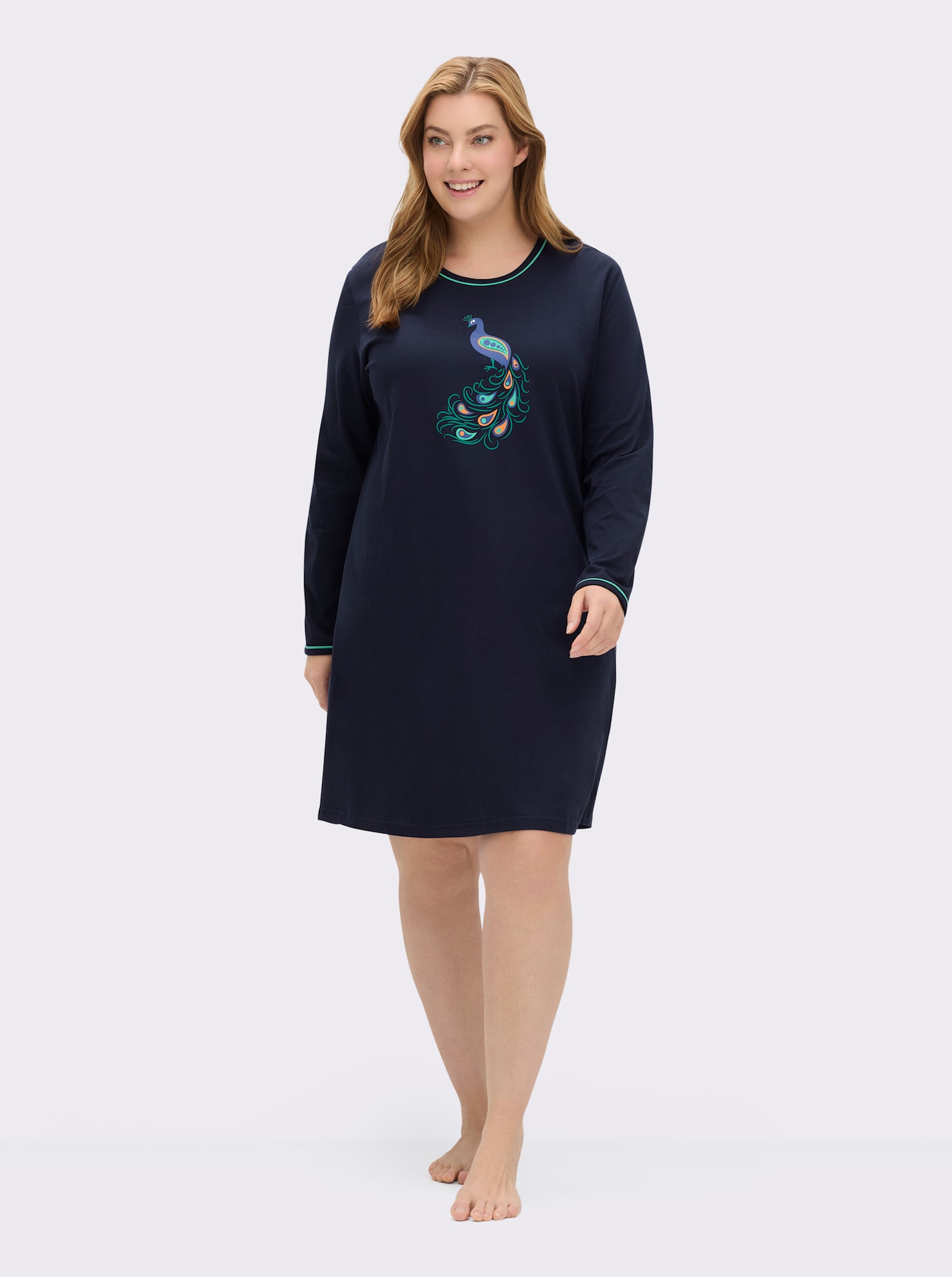 Comtessa Sleepshirts mit Pfau-Motiv - marine-blaugrün-bedruckt