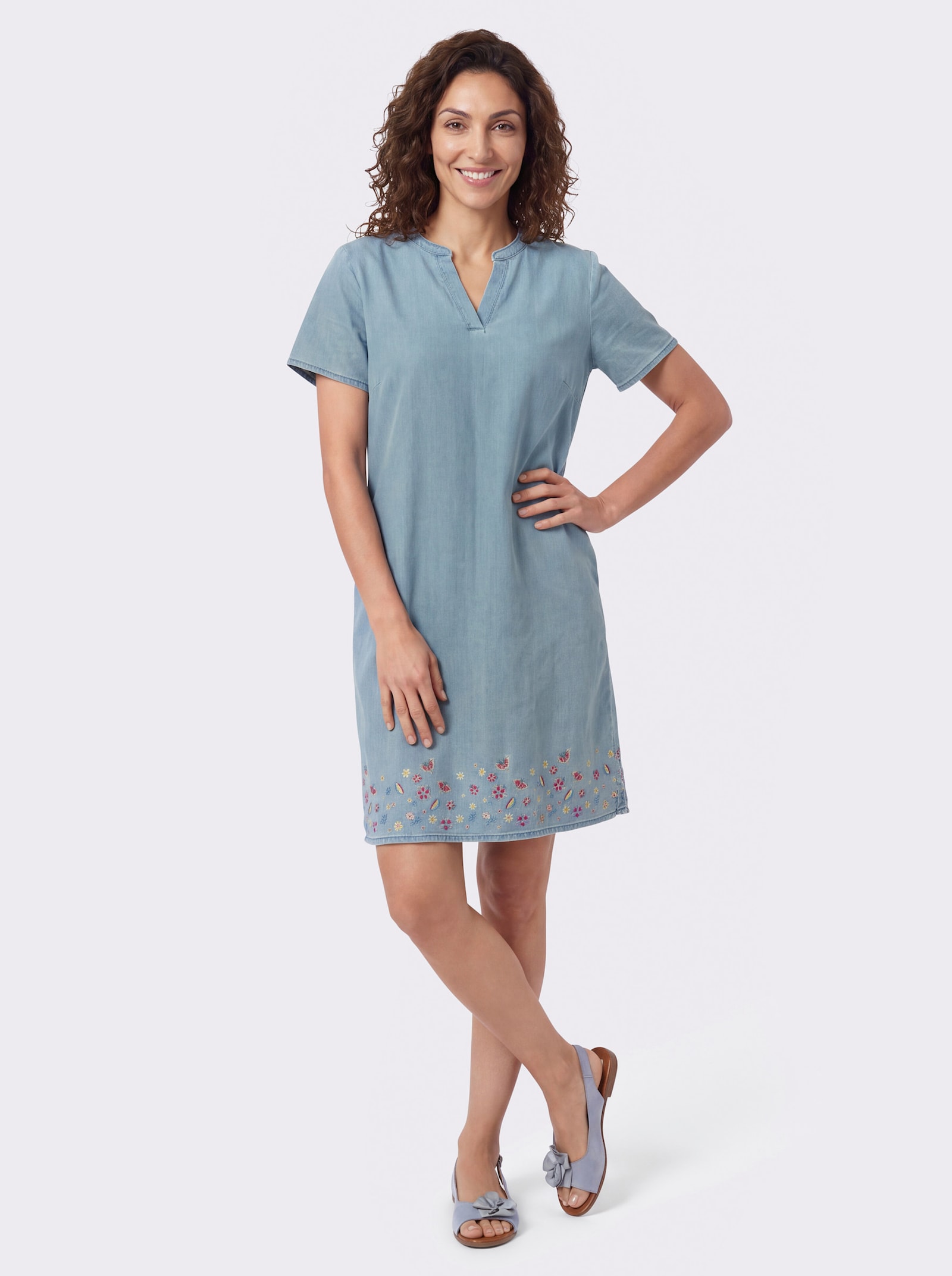 Jeanskleid mit Nahttaschen - blue-bleached