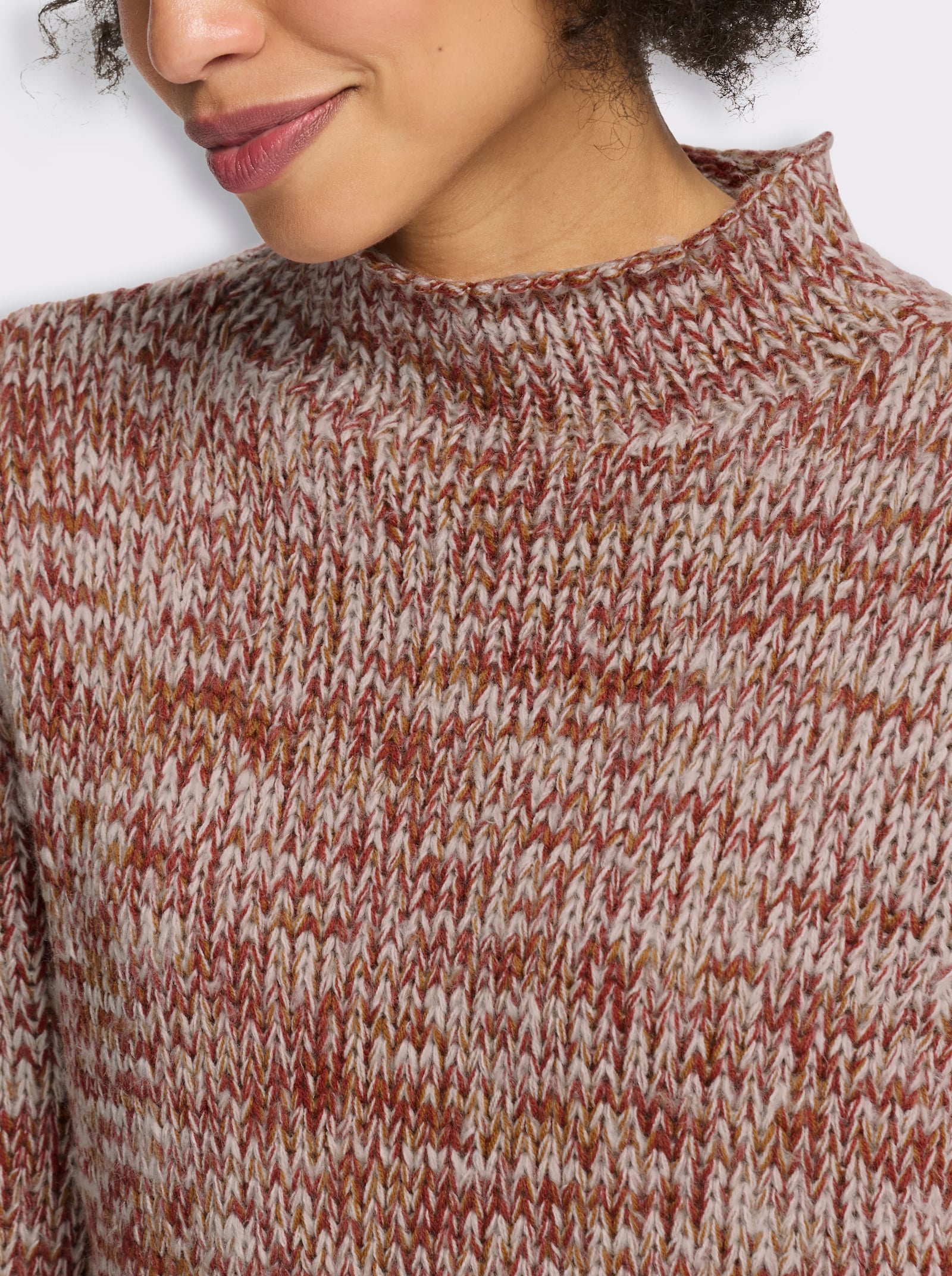 heine Kurzarmpullover mit Rollkanten - dunkelrot-cognac-gemustert