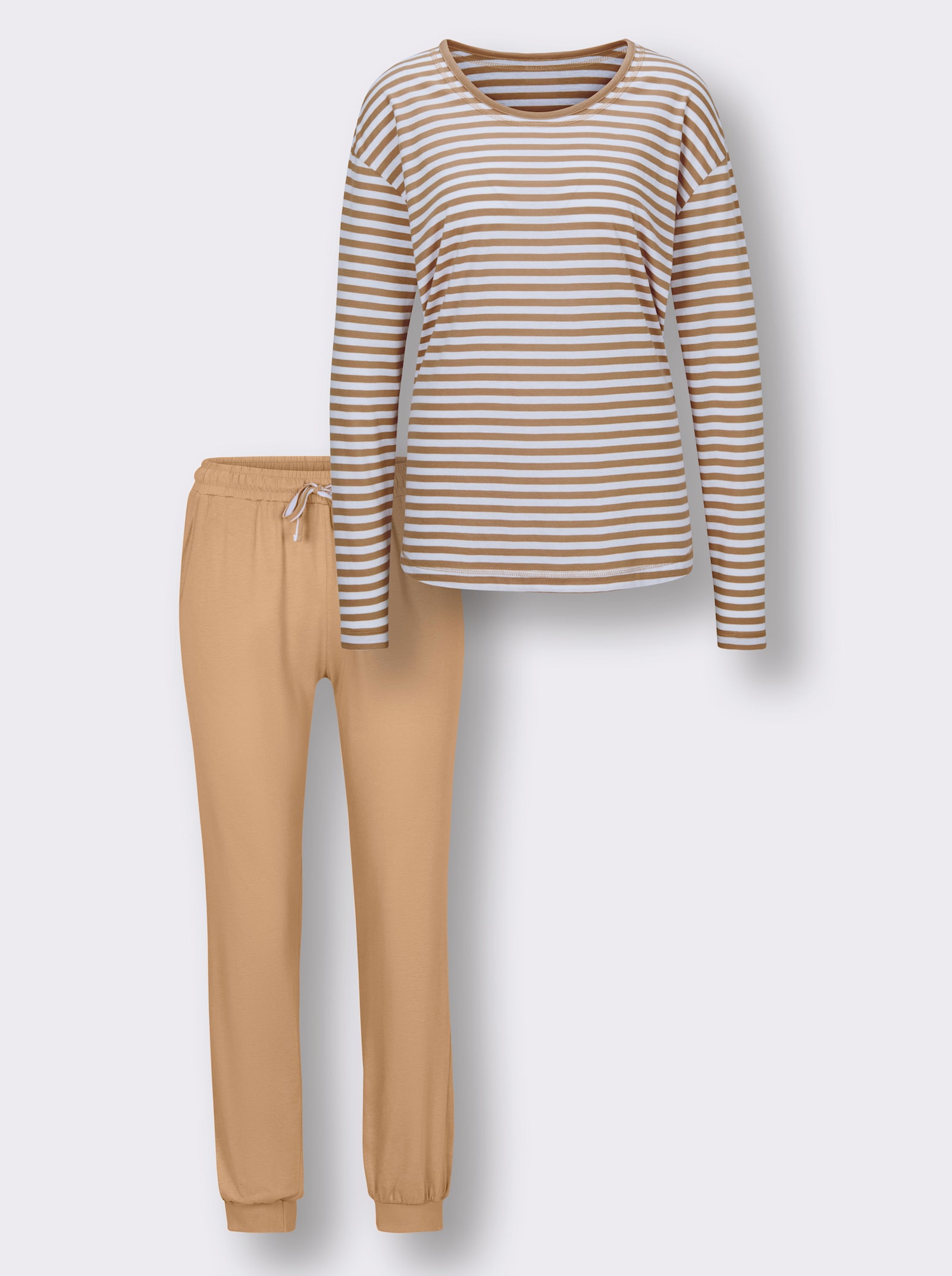 wäschepur Schlafanzug mit Ringelmuster - camel-weiß