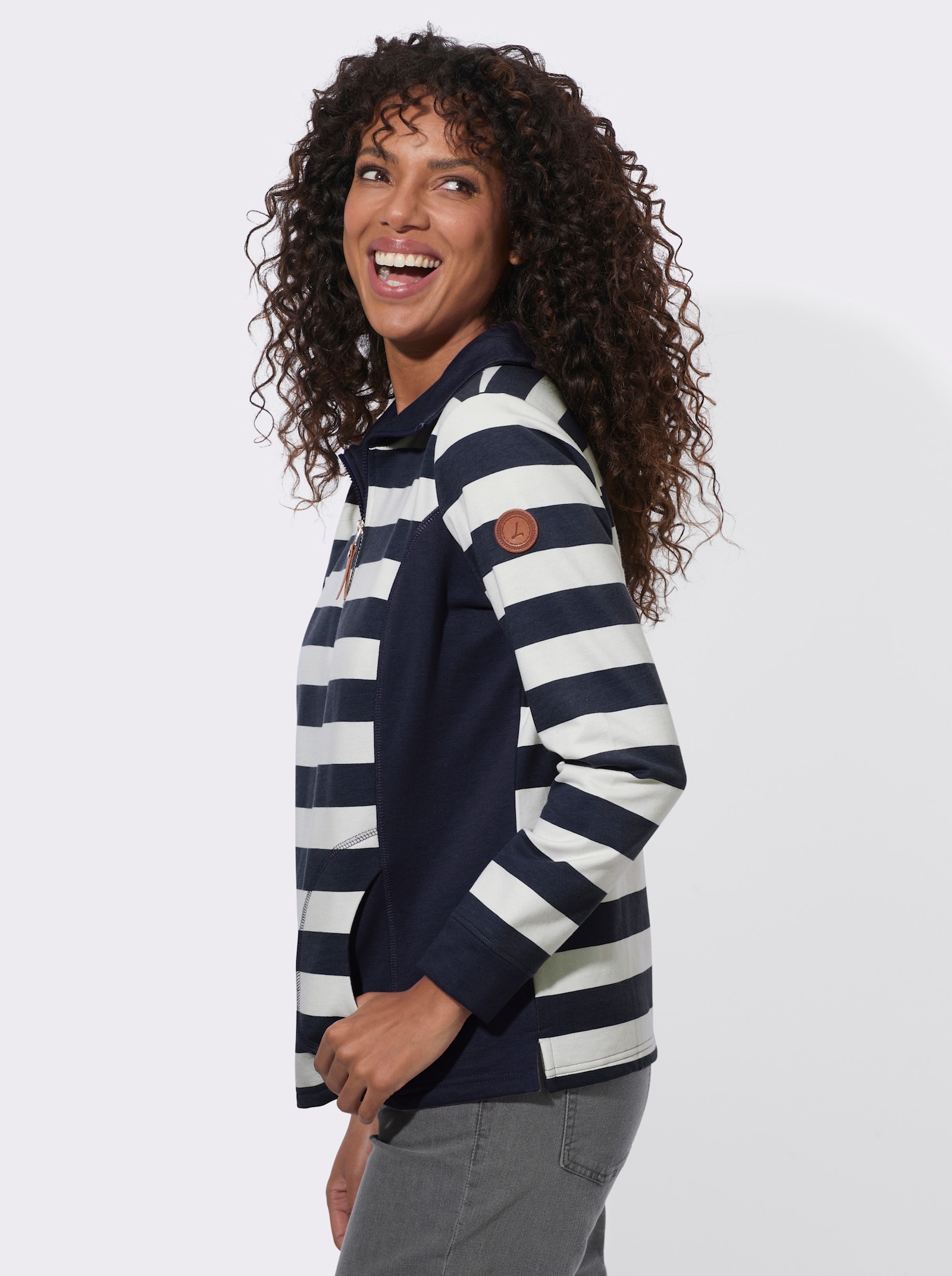 Sweatshirt in weich angerauter Qualität - marine-ecru