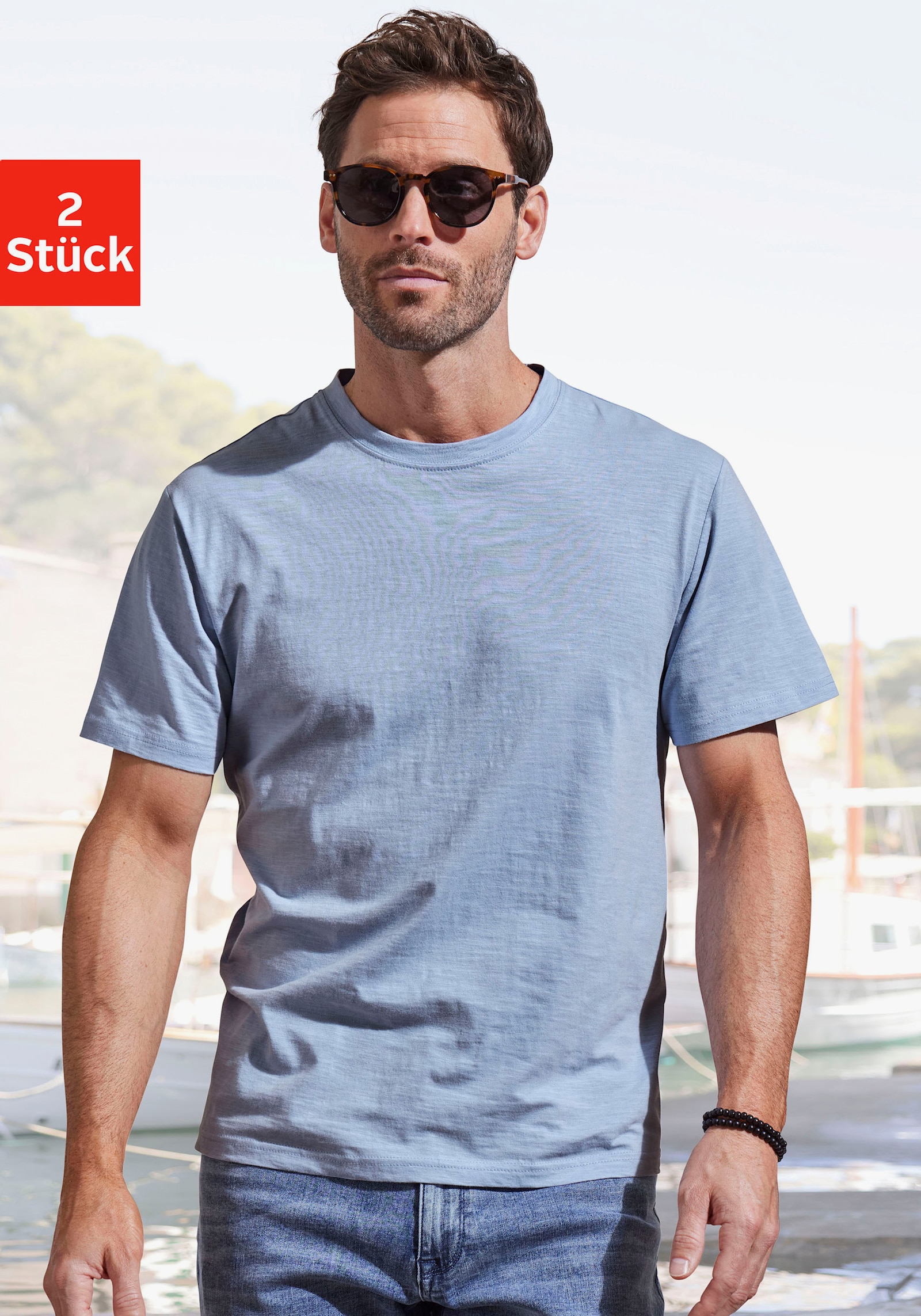 John Devin T-Shirt - offwhite/hellblau