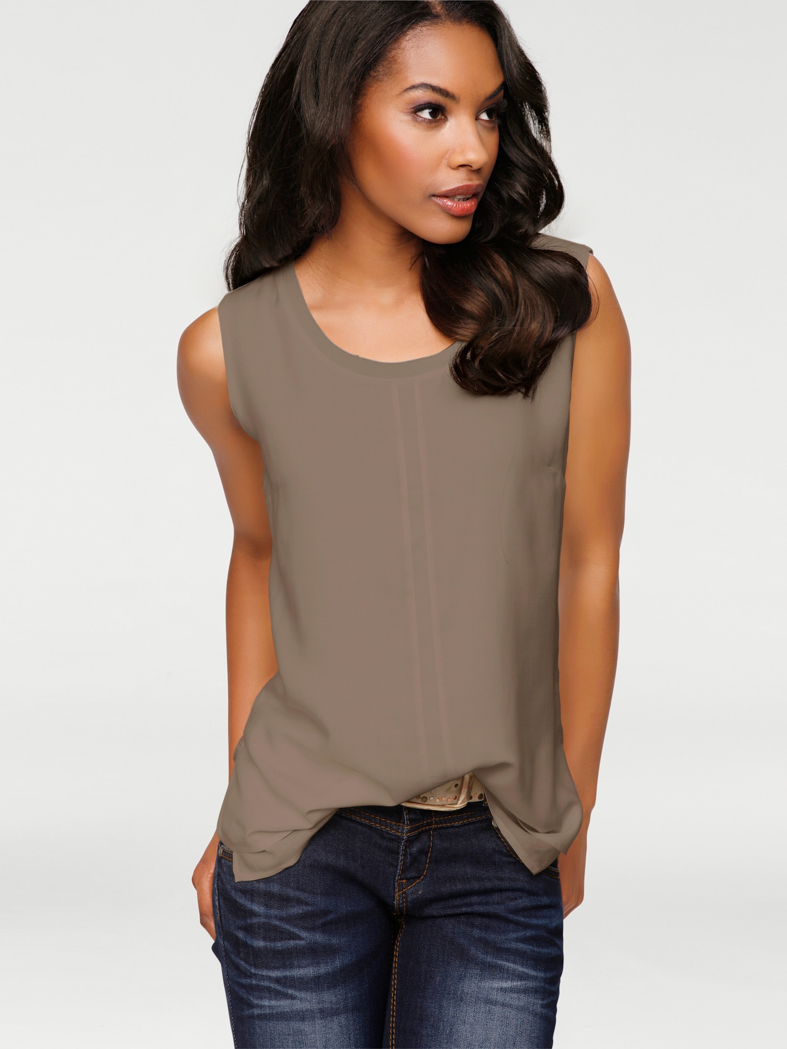 heine Shirttop in laagjeslook - taupe