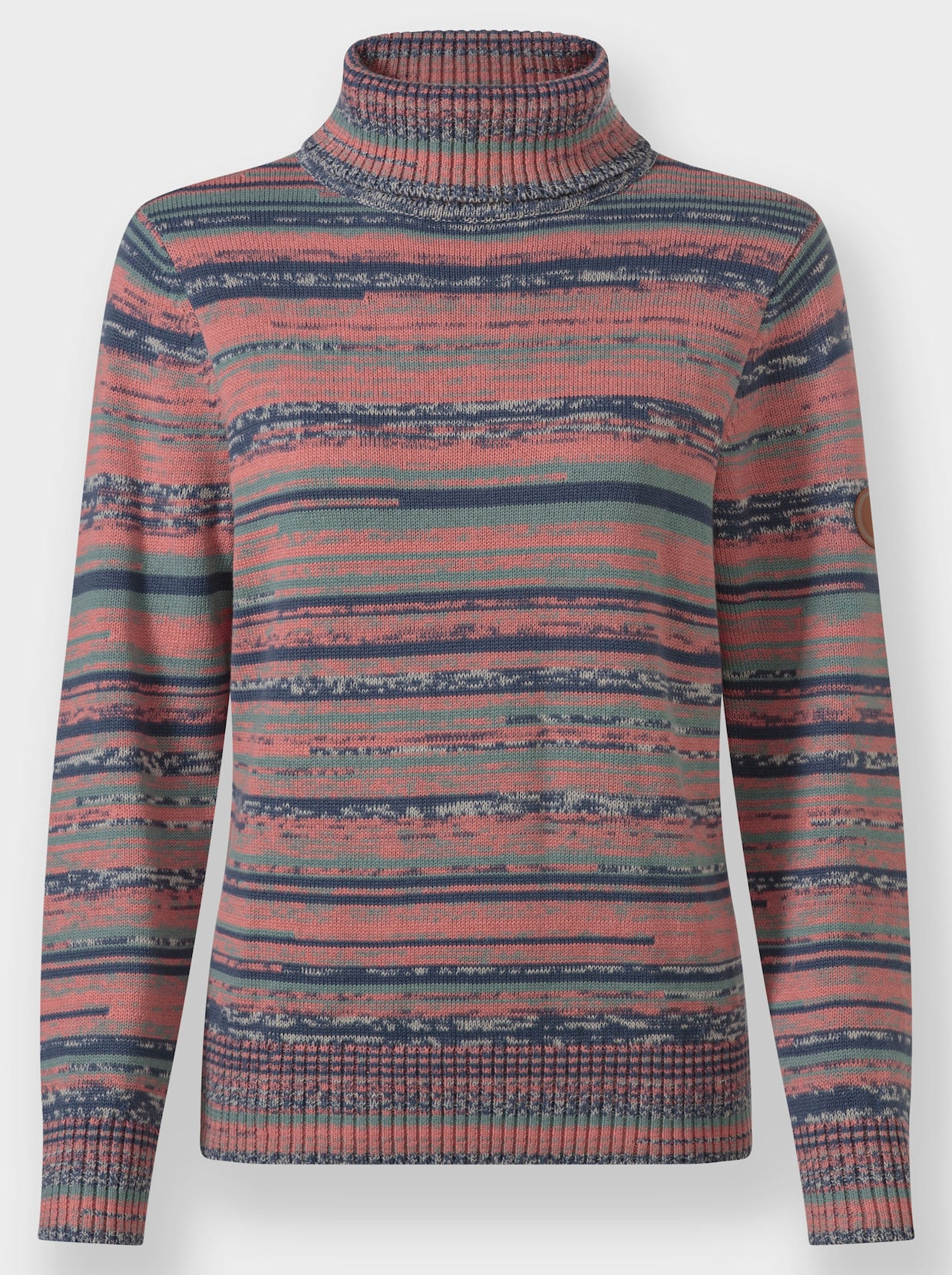 Rollkragenpullover mit mehrfarbigem Ringel-Muster - rosenholz-jade-gemustert