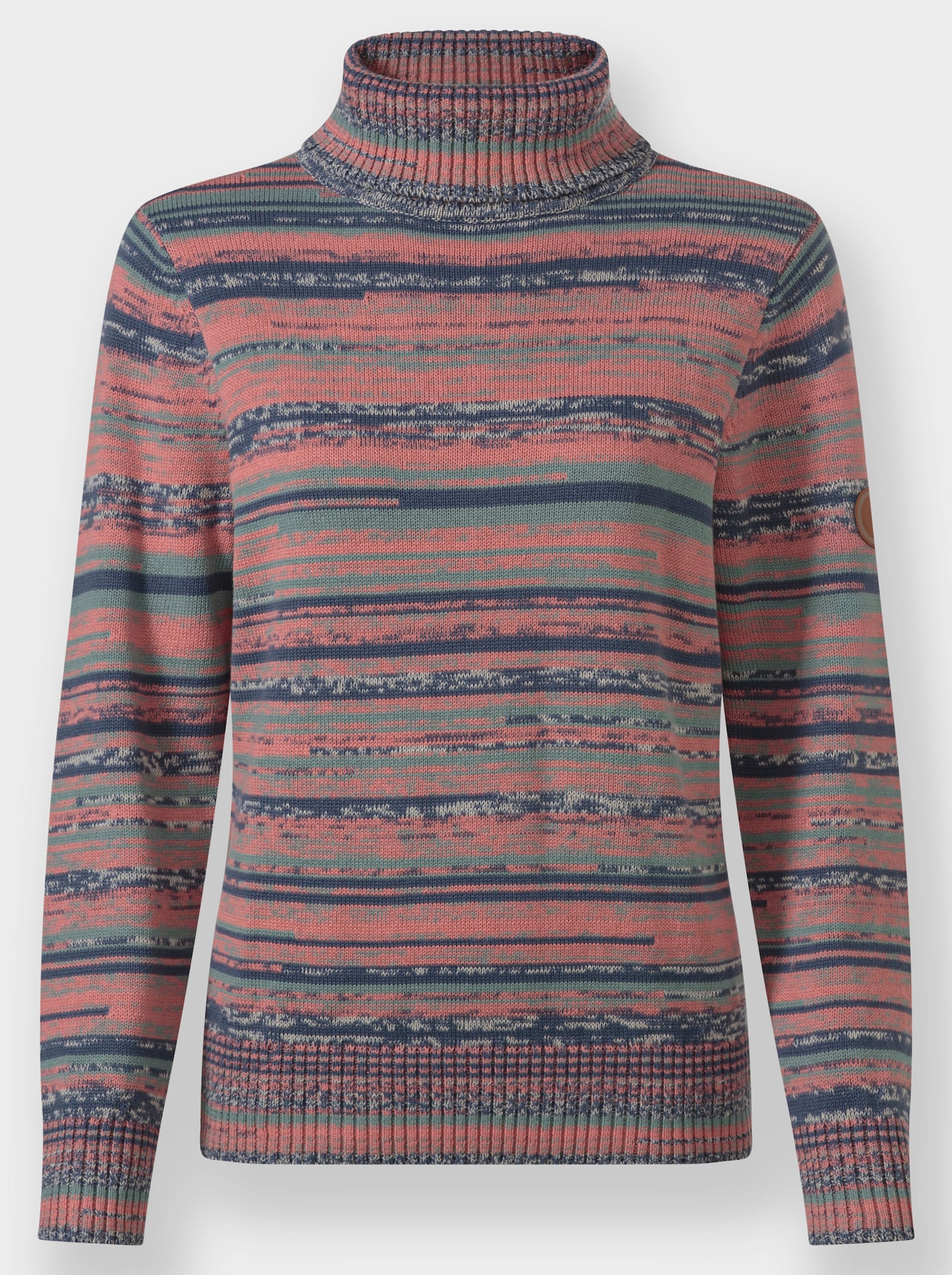 Rollkragenpullover mit mehrfarbigem Ringel-Muster - rosenholz-jade-gemustert