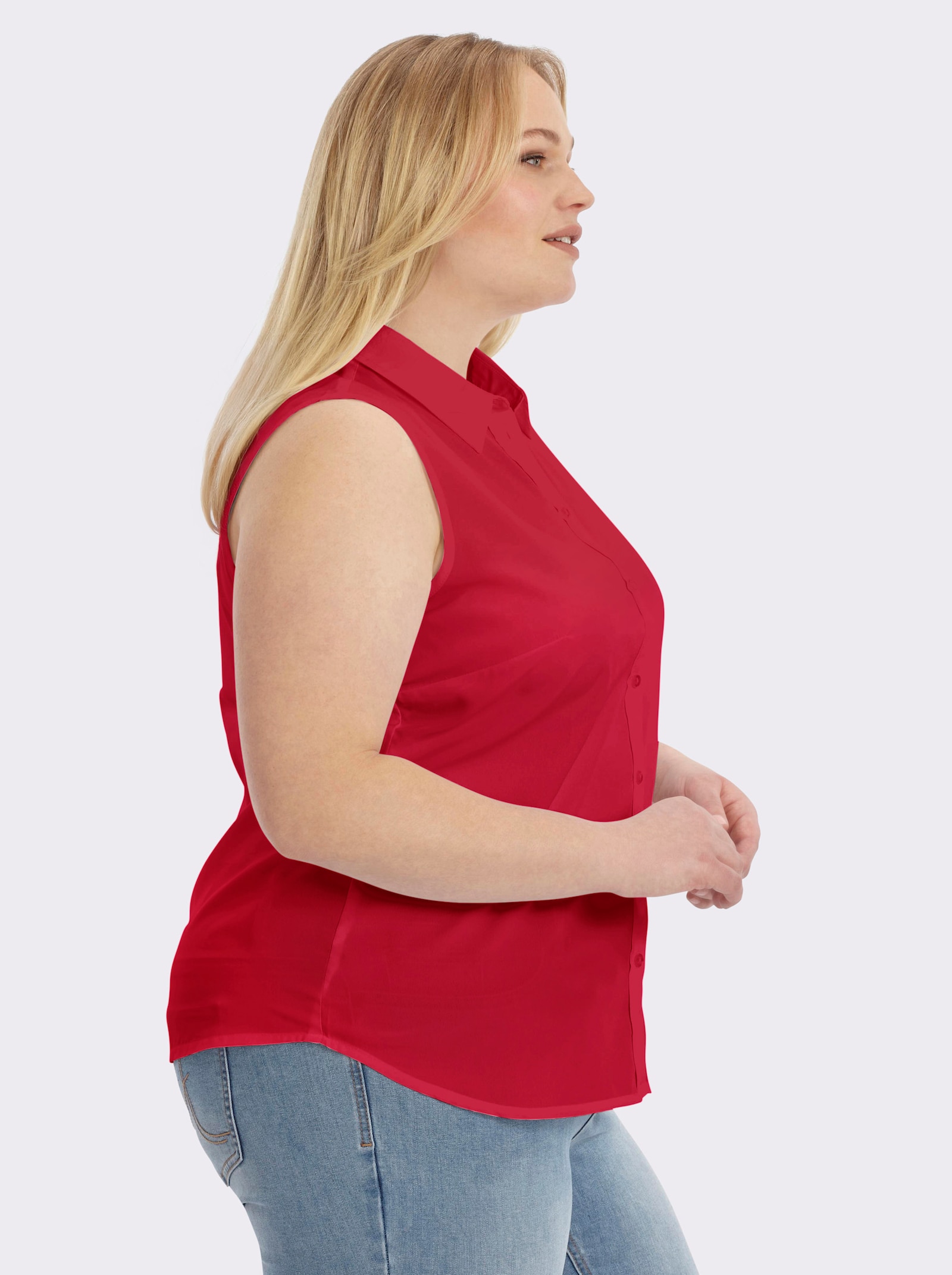 Ärmellose Bluse mit Hemdkragen - rot