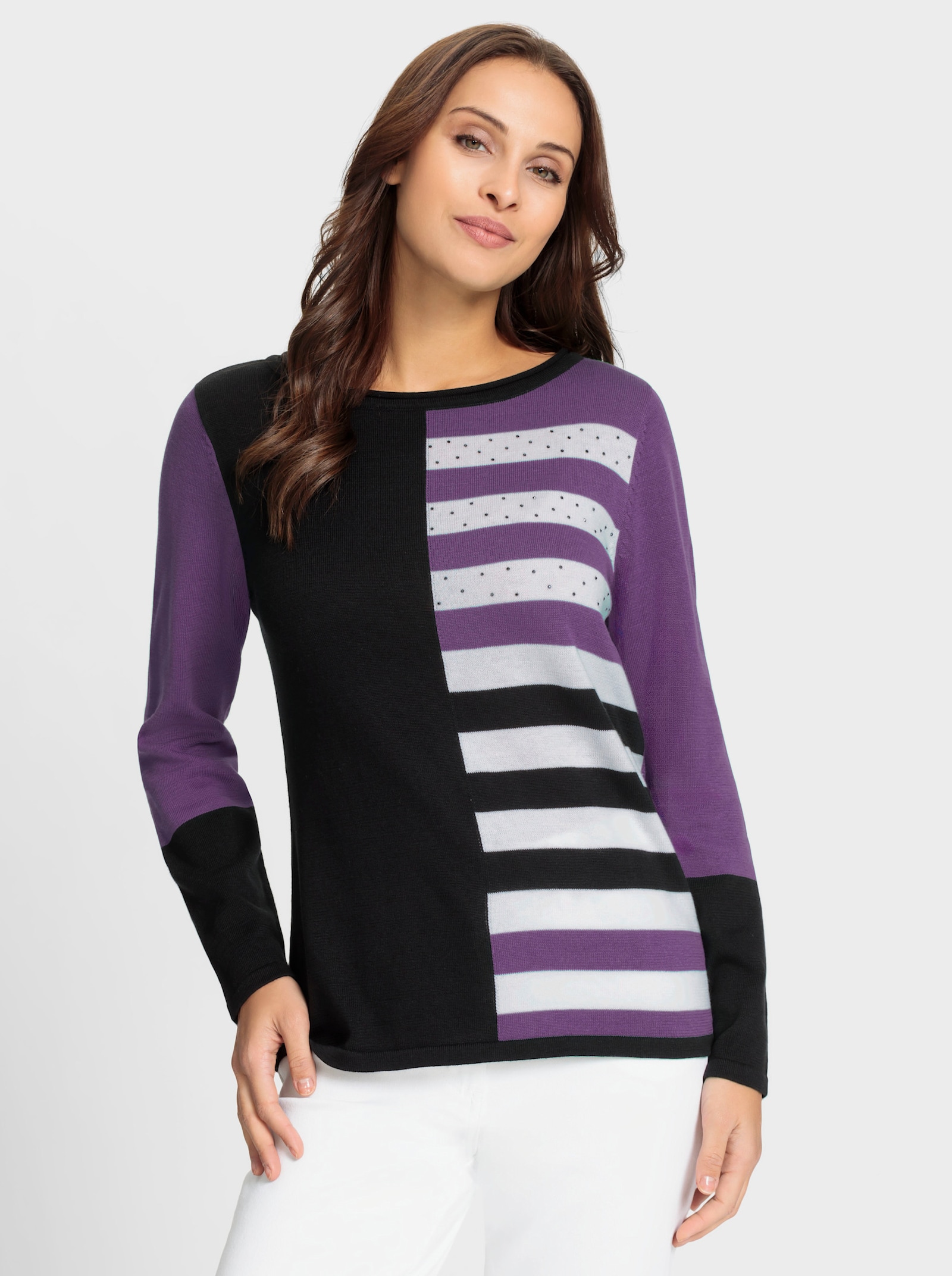 Pullover mit Einstrickmuster - lila-schwarz-gemustert