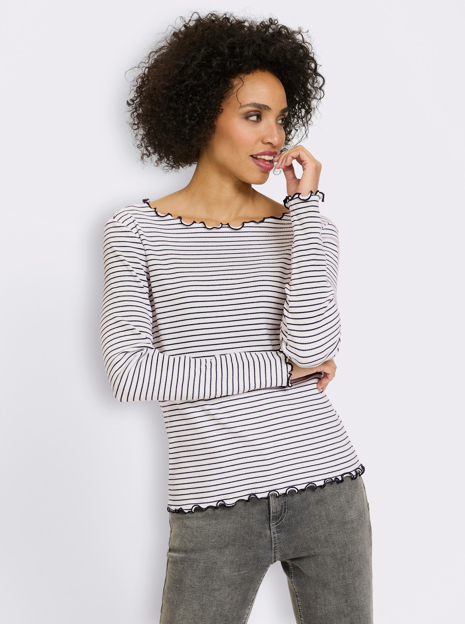 heine Rippshirt mit Ringelstreifen - ecru-marine-geringelt