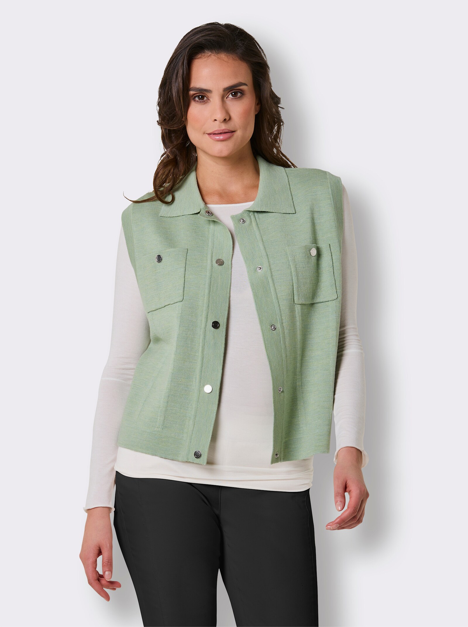 CREATION L PREMIUM Strickweste aus Wolle - eucalyptus-meliert