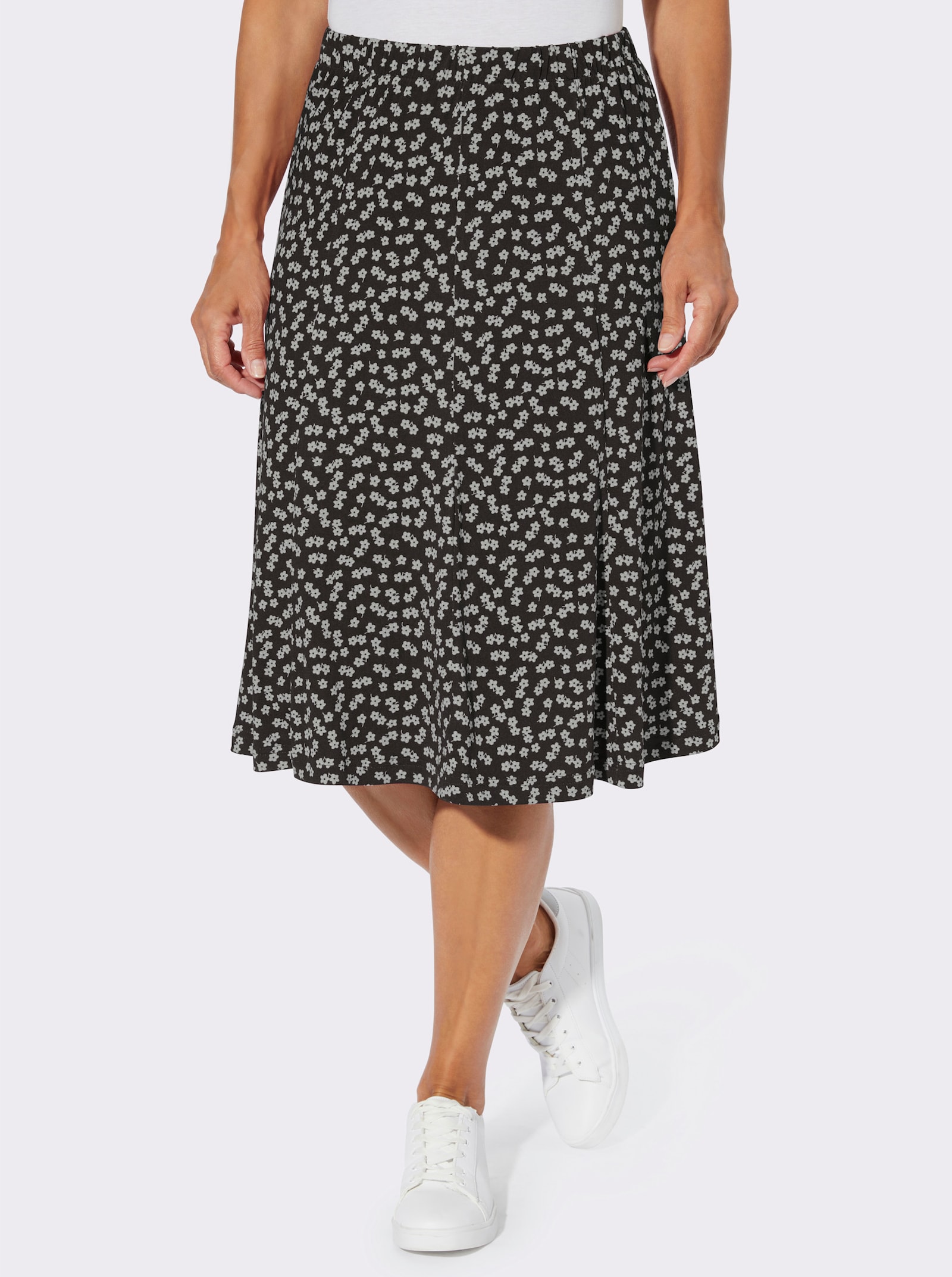 Jerseyrok met bloemetjesprint - zwart/wit geprint