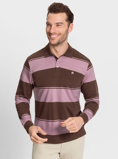 Marco Donati Langarm-Poloshirt mit Blockstreifen-Muster - schoko-mauve-gestreift