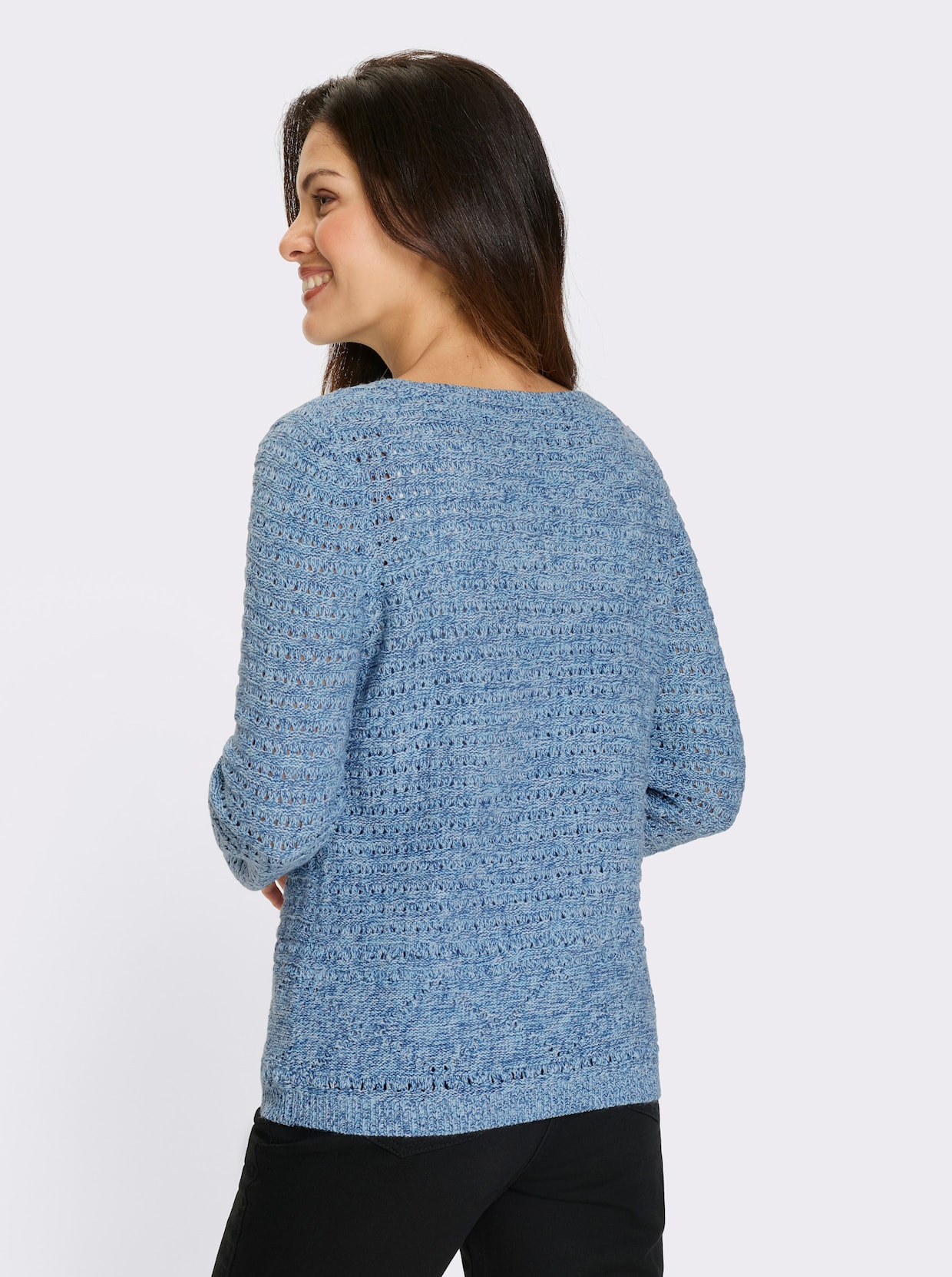 Ajourpullover - aqua-ecru-meliert