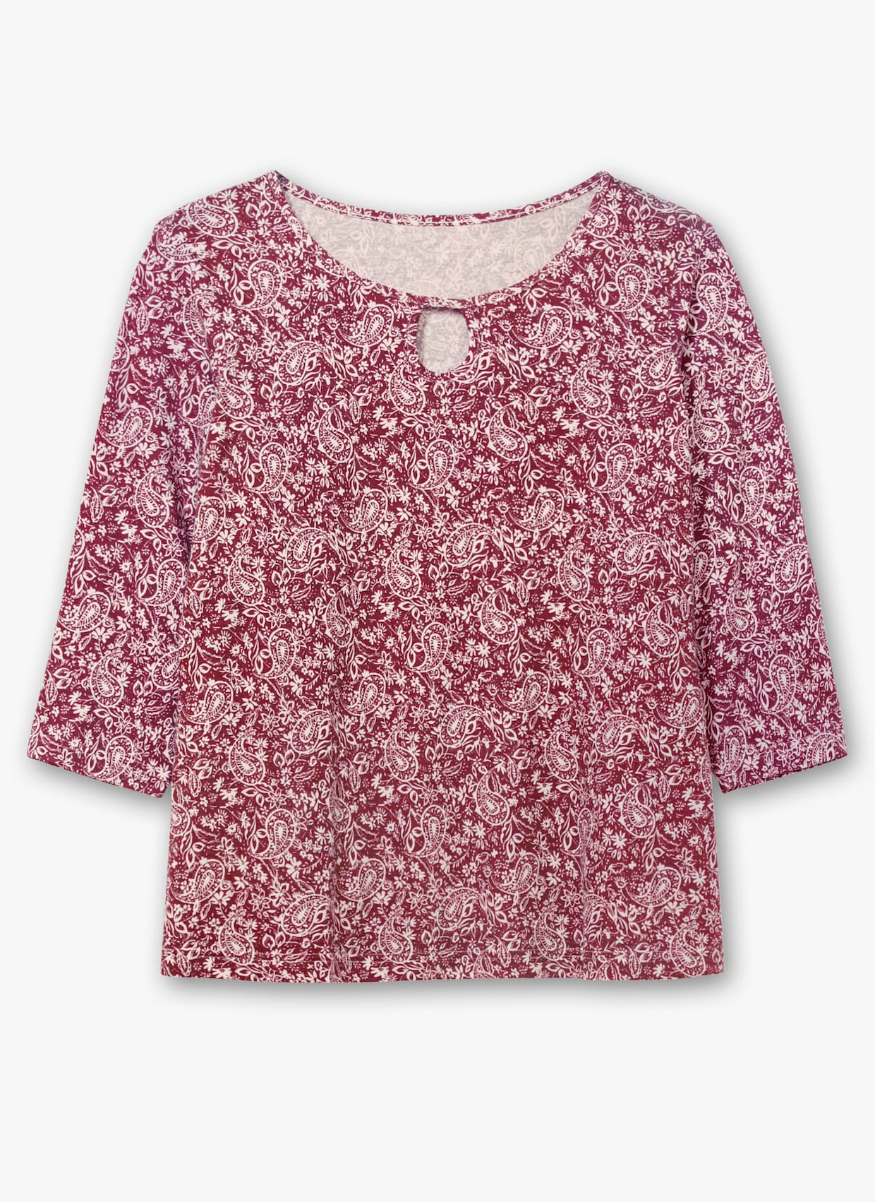 Print-Shirt mit Ausschnitt mit Schlitz - bordeaux-bedruckt