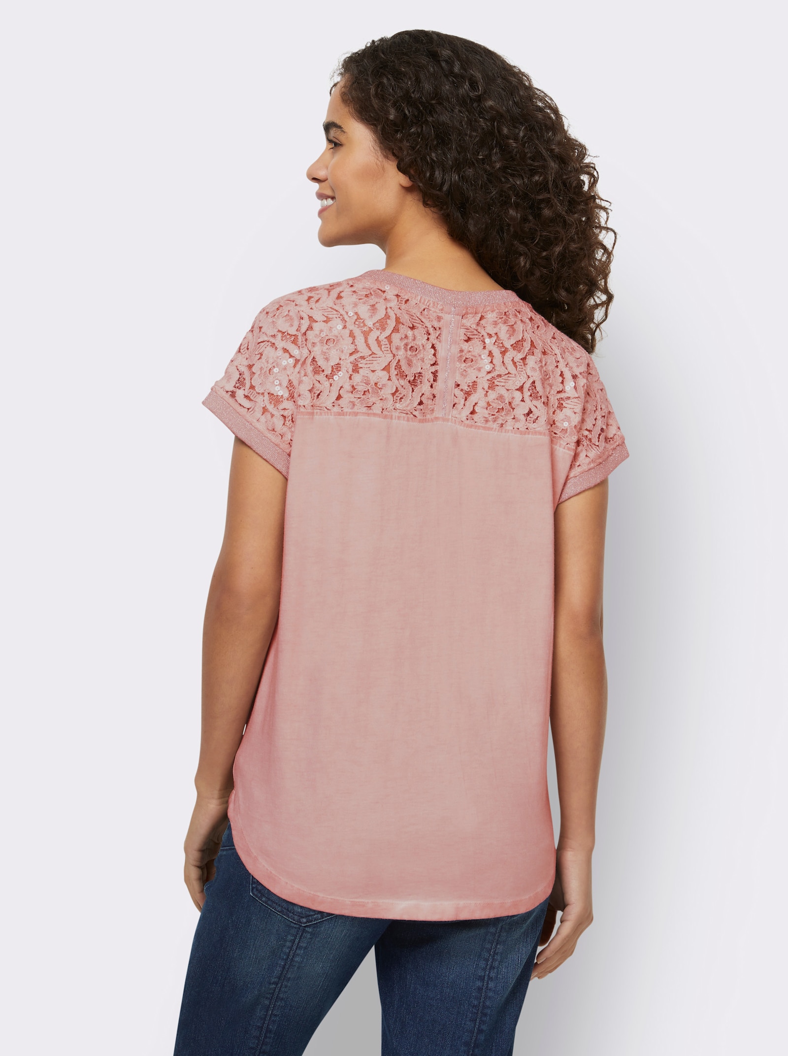 heine Kurzarmshirt mit Glanz-Details - puder