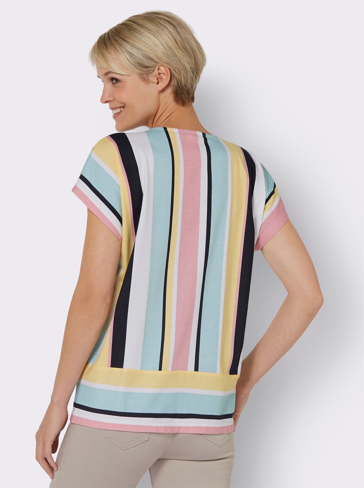 Shirt met ronde hals - wit/rozenkwarts gestreept