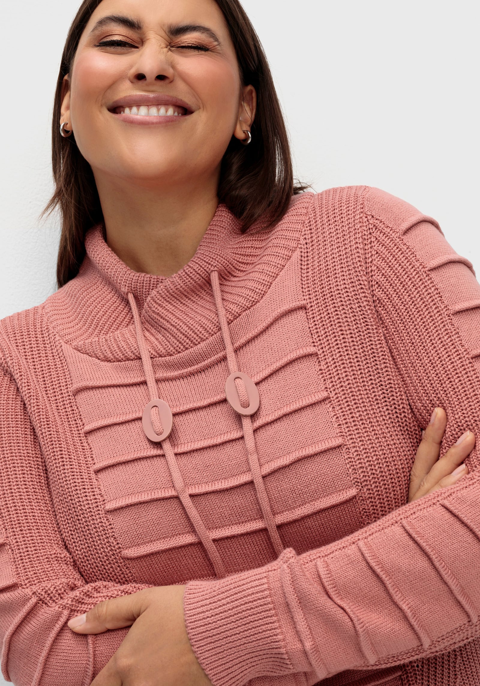 Longpullover mit Struktur-Partien - rosenholz