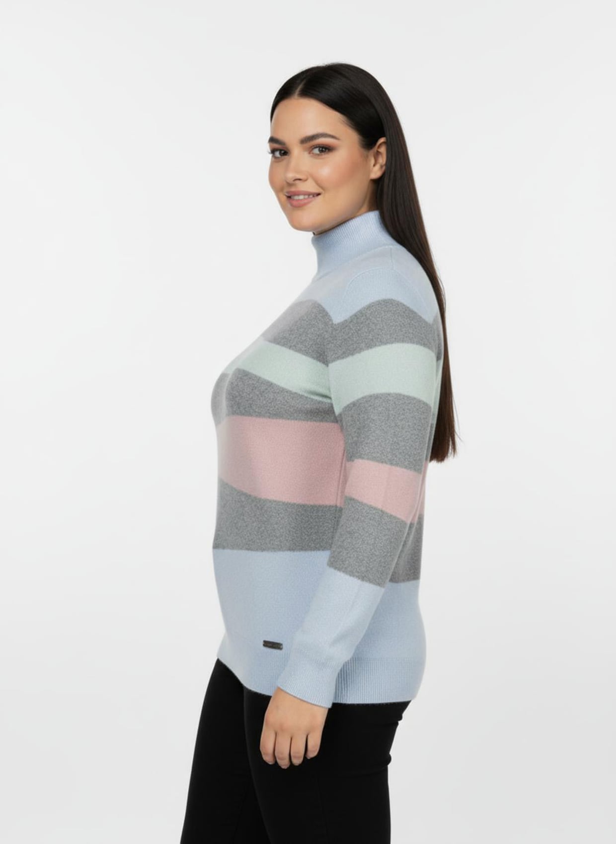 Langarm-Pullover mit Ripp-Abschlüssen, kuschelig - grau-bleu-gemustert