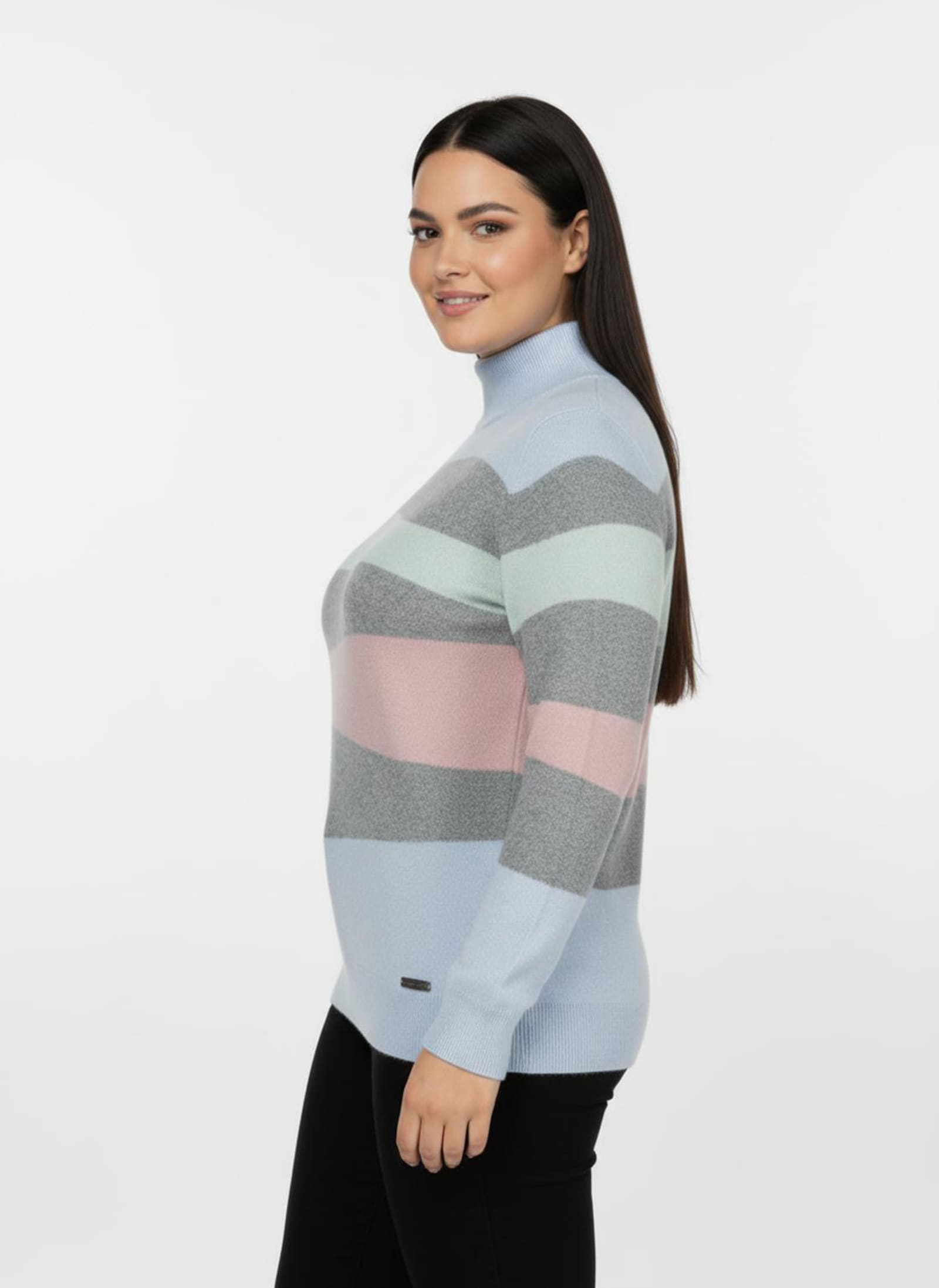 Langarm-Pullover mit Ripp-Abschlüssen, kuschelig - grau-bleu-gemustert