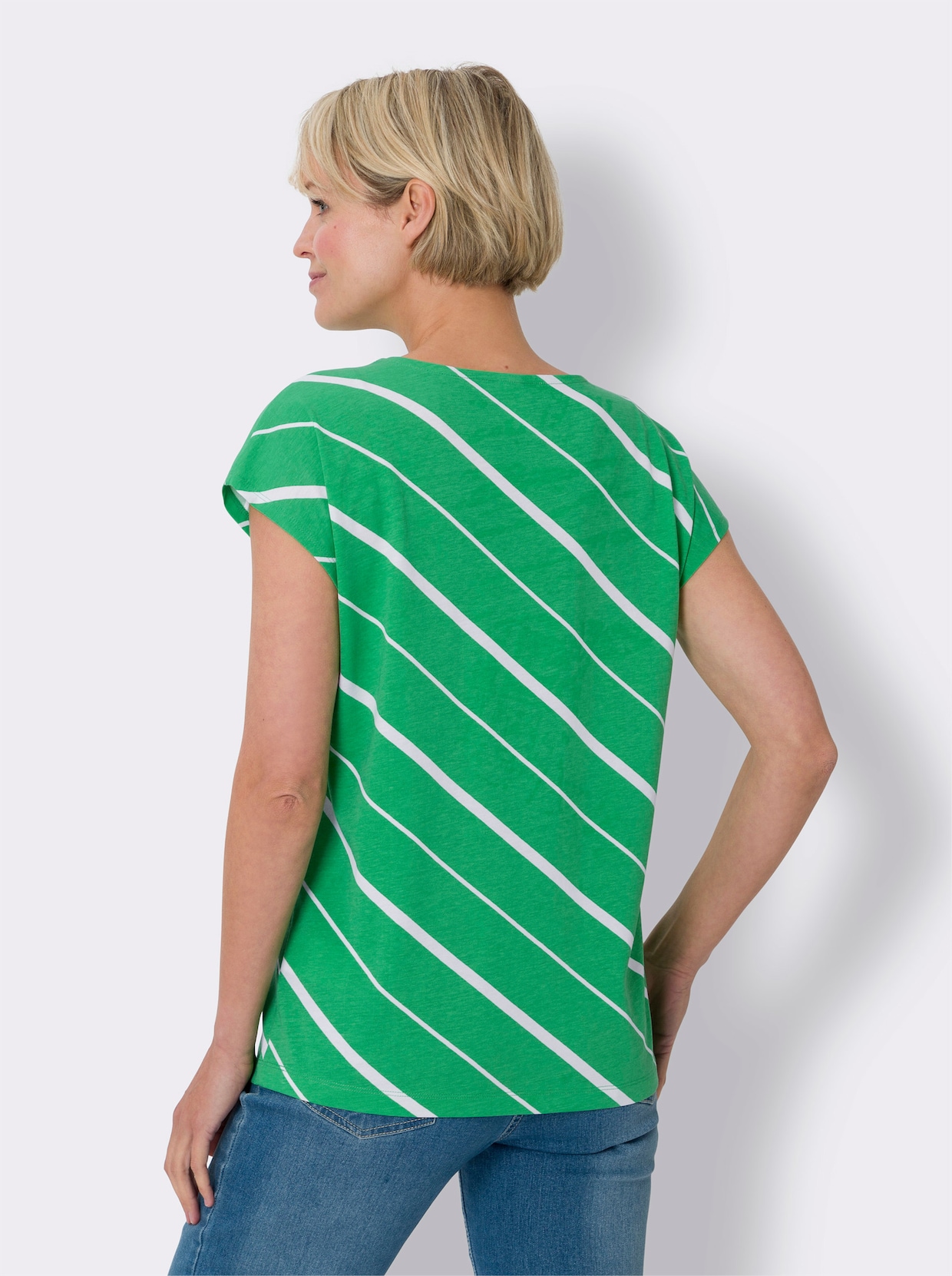 Tričko s krátkymi rukávmi - trávovo zelená-biela pruhovaná