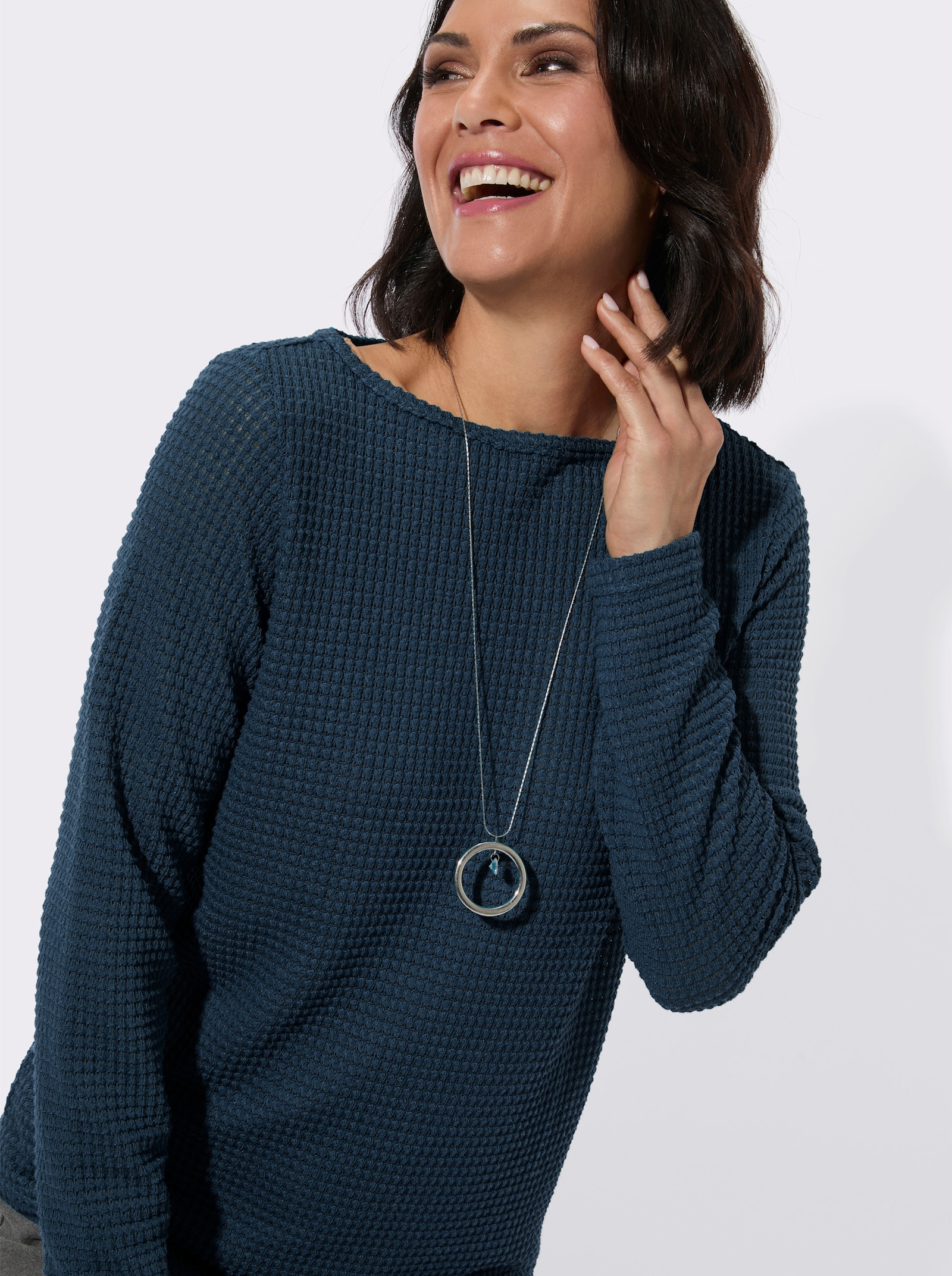 Langarmshirt mit U-Boot-Ausschnitt - dunkelblau