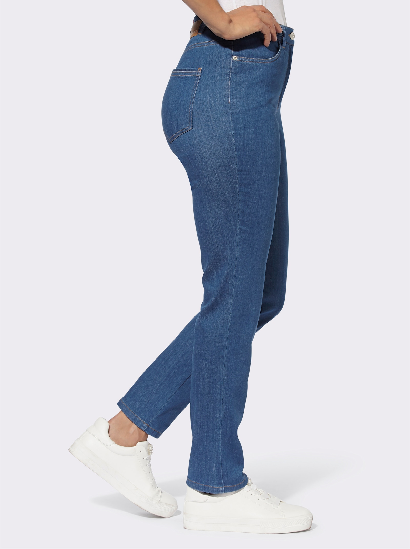 Cosma Jeans met gevlochten kabelgedeelte op de band - blue-stonewashed