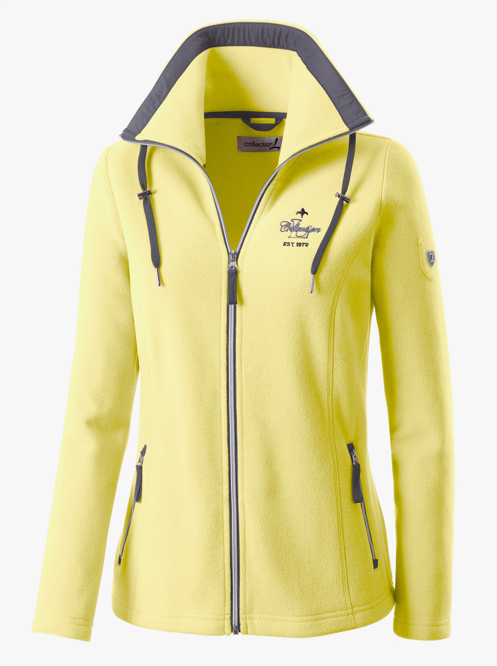 Fleecová bunda se šikmými kapsami na zip - citronová