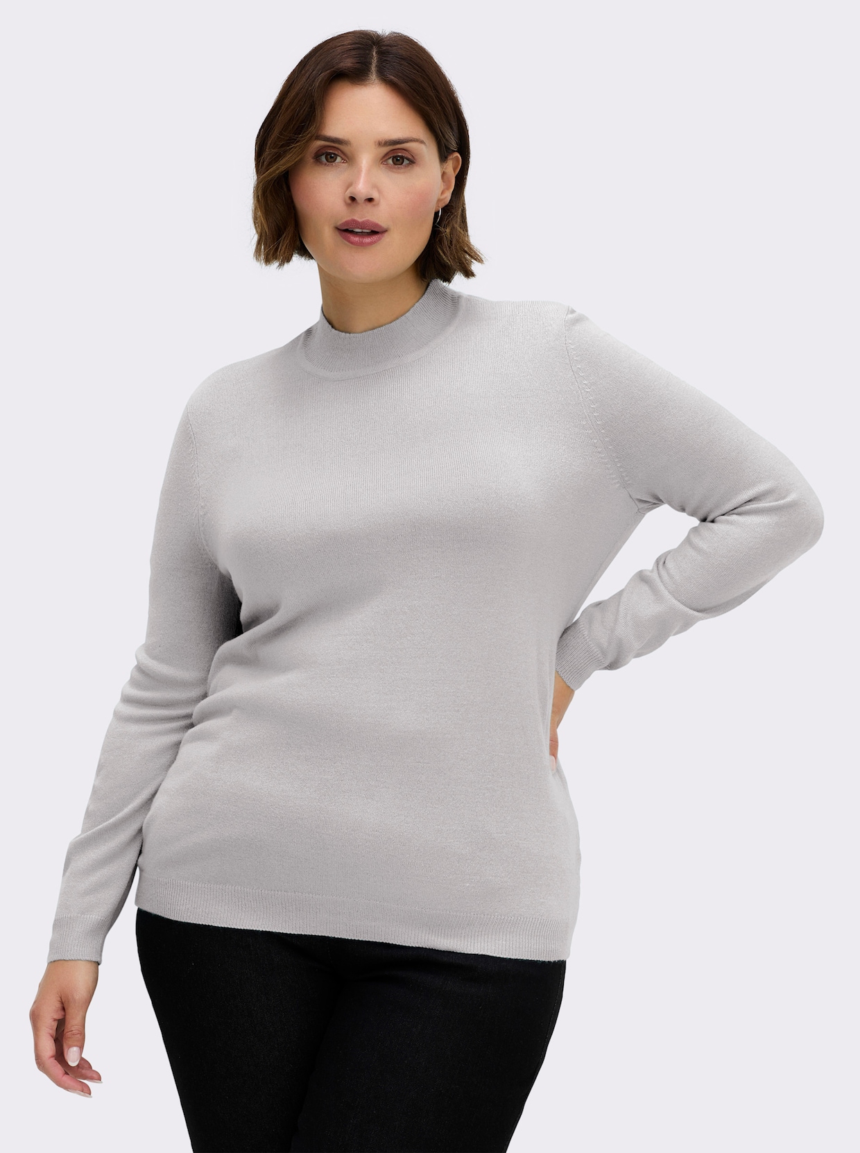 Stehkragenpullover weich wie Kaschmir - silbergrau