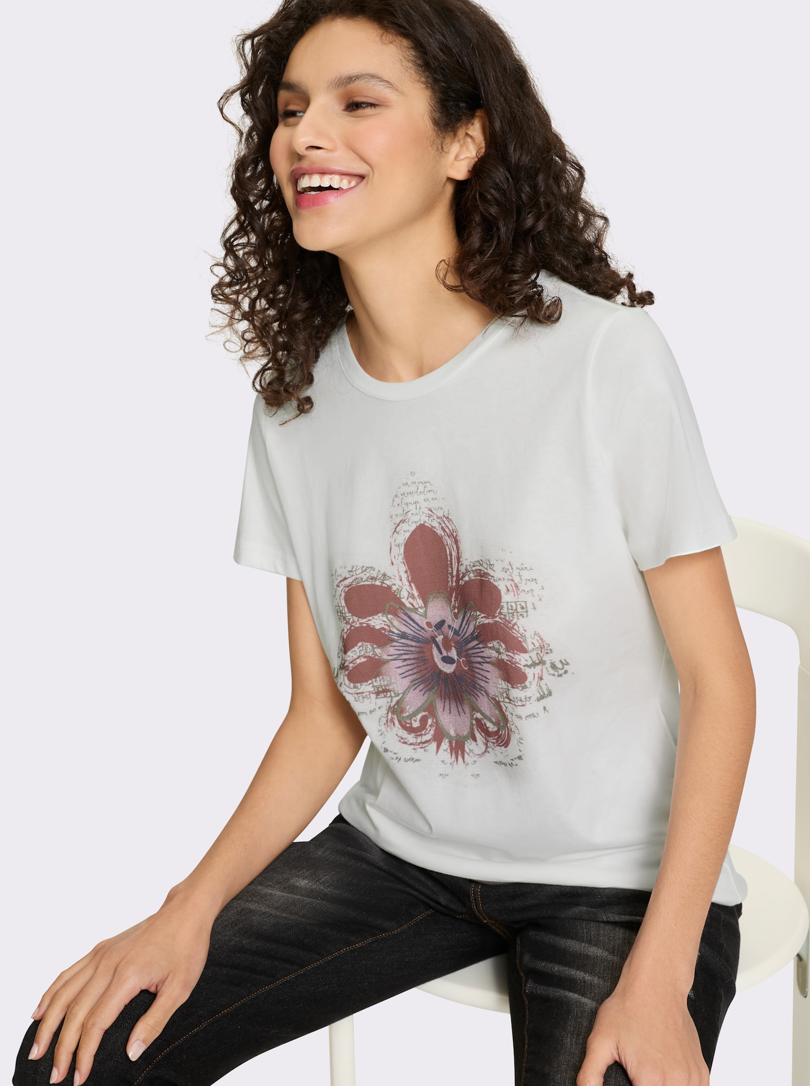 heine T-Shirt mit Blumen-Motiv - ecru