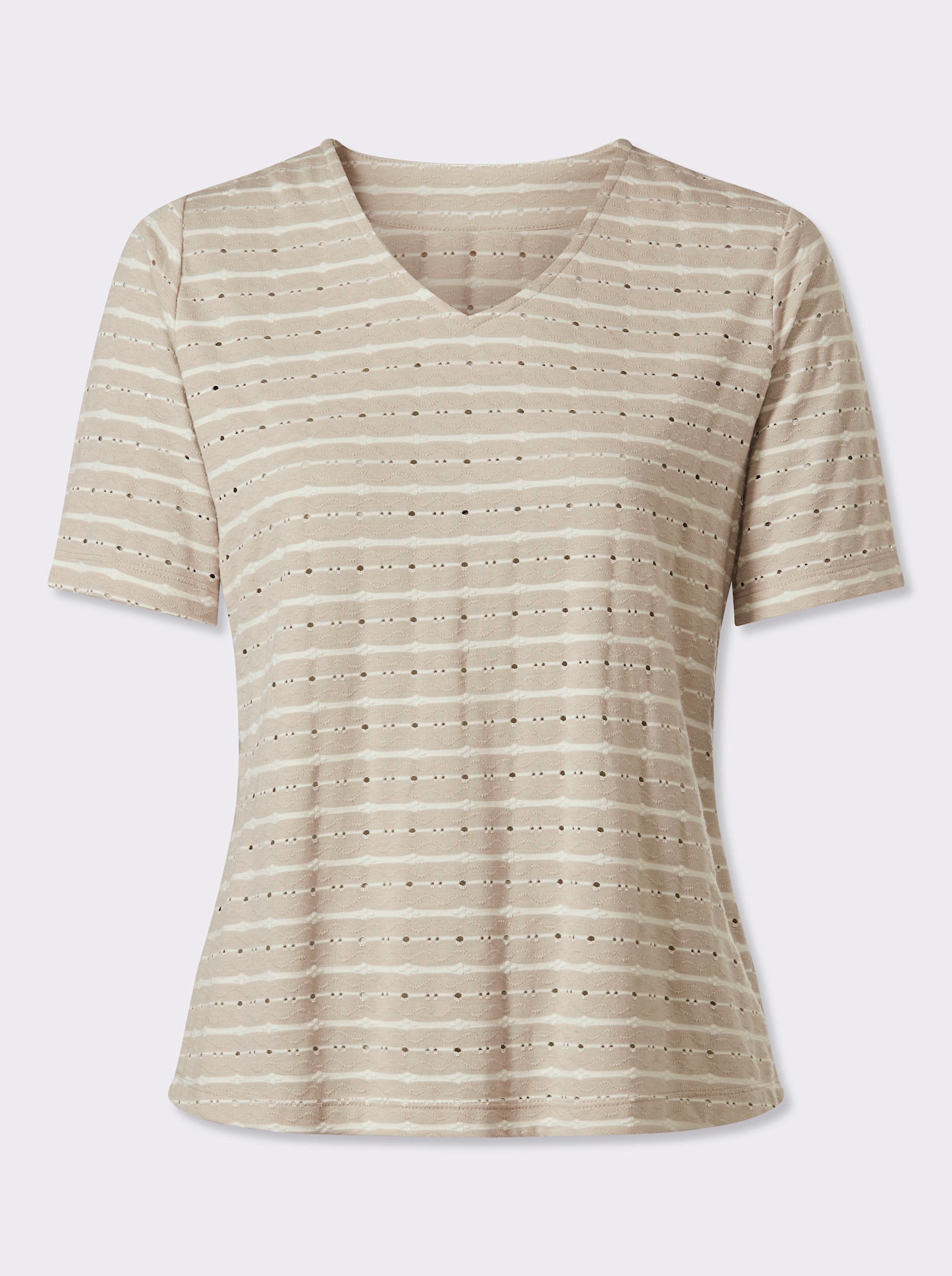 V-Shirt in Stretch-Qualität - ecru-sand-gemustert