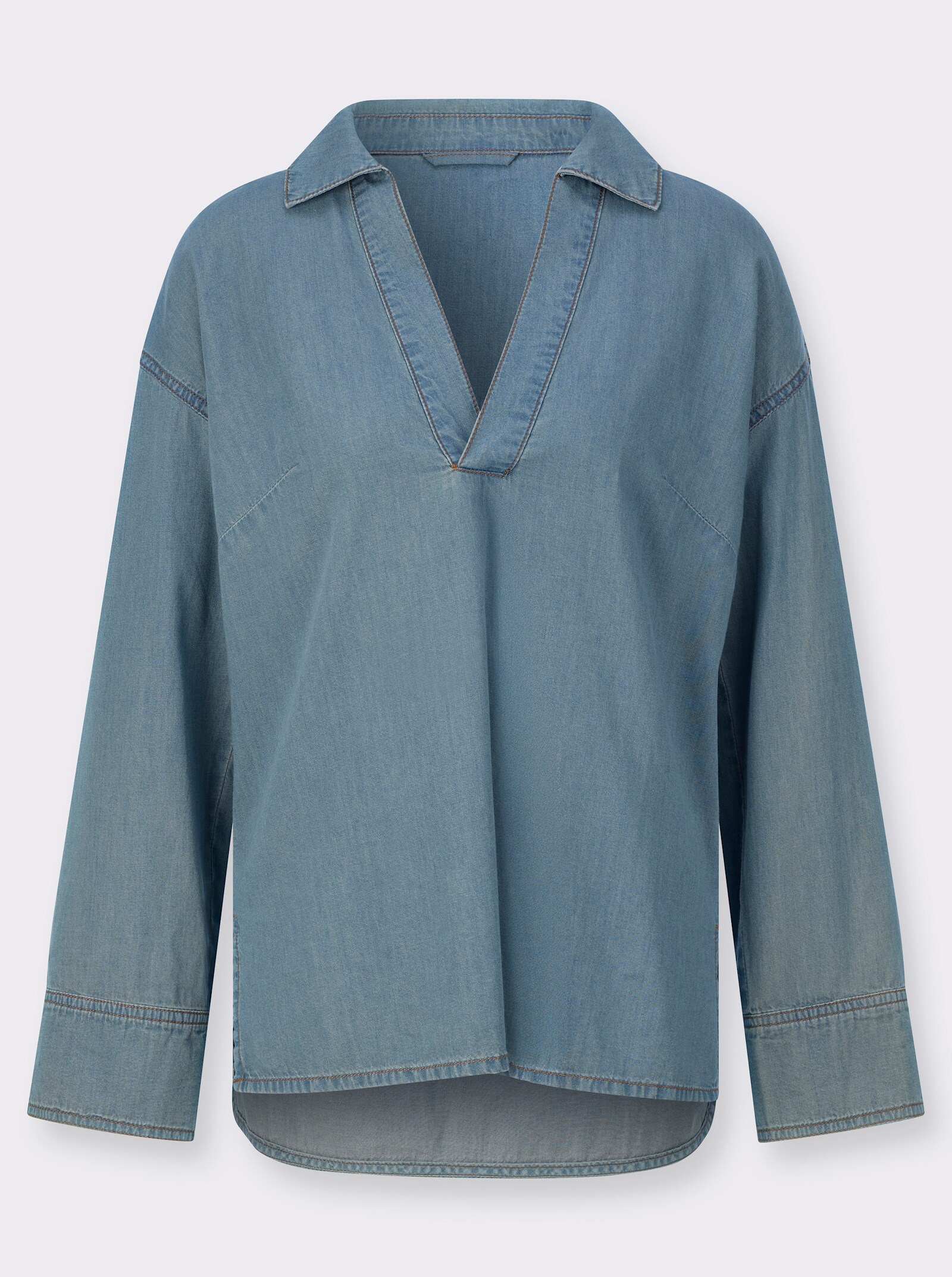 Jeansbluse im leichten Oversize-Schnitt - blue-bleached