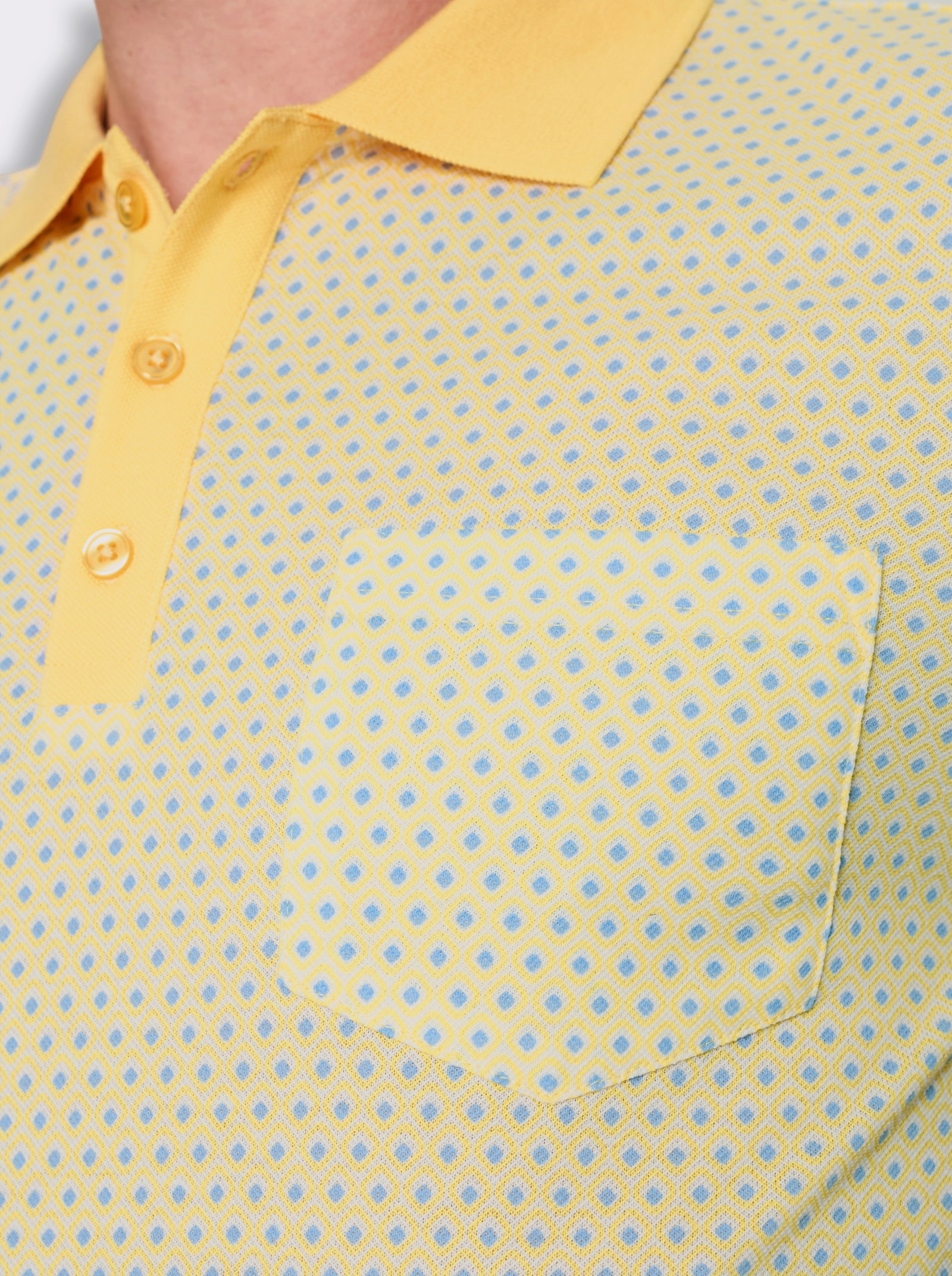 Marco Donati Kurzarmshirt in Pikee-Struktur - gelb-gemustert