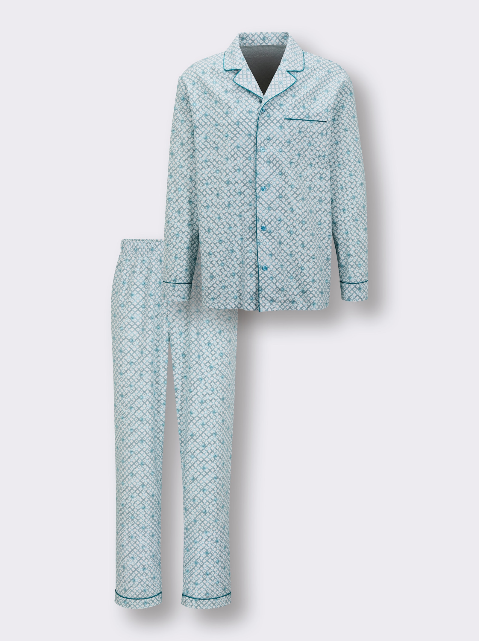 wäschepur men Pyjama - ecru-mint-bedruckt