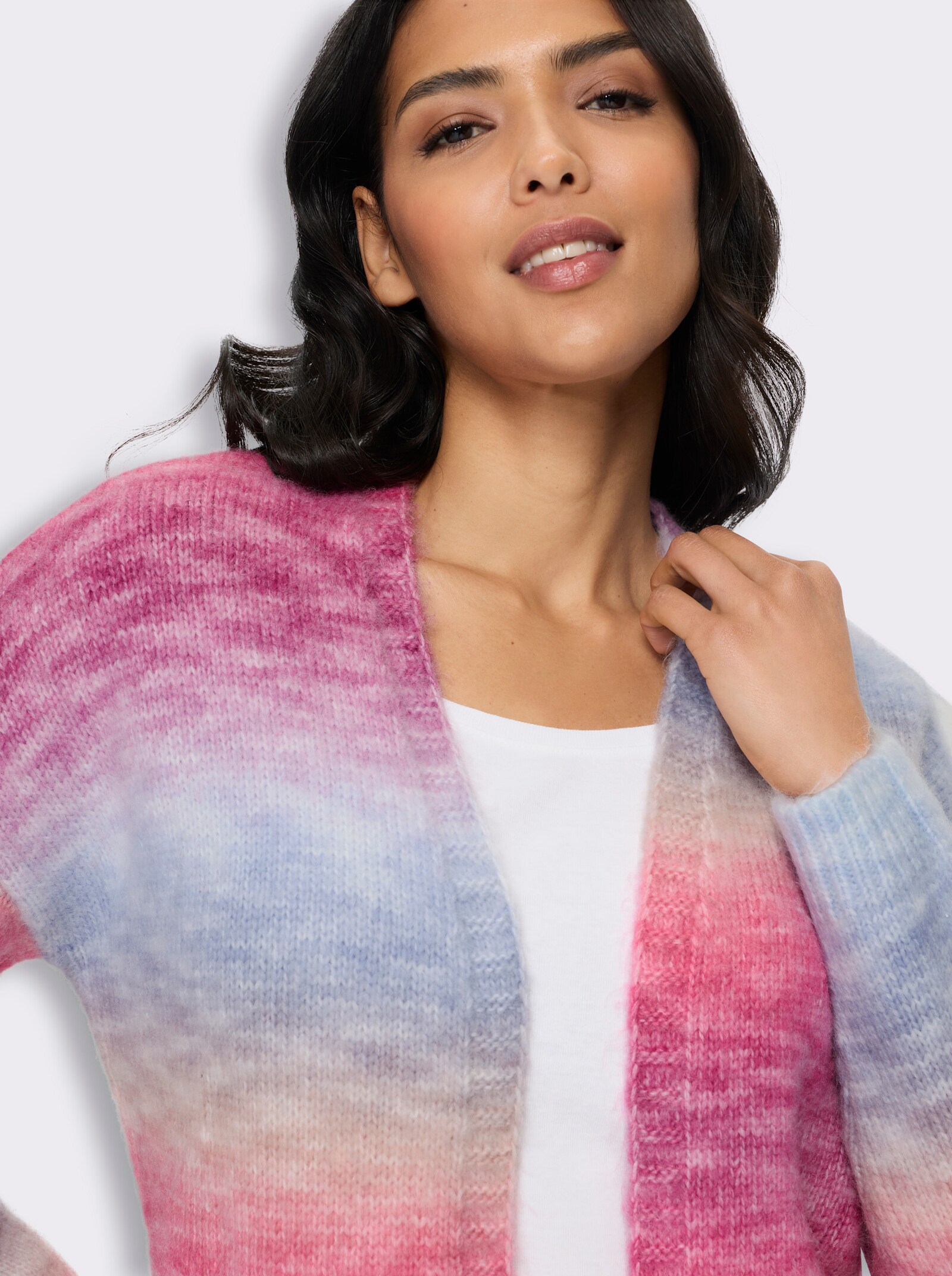  Strickjacke mit Effektgarn - fuchsia-taubenblau-gemustert