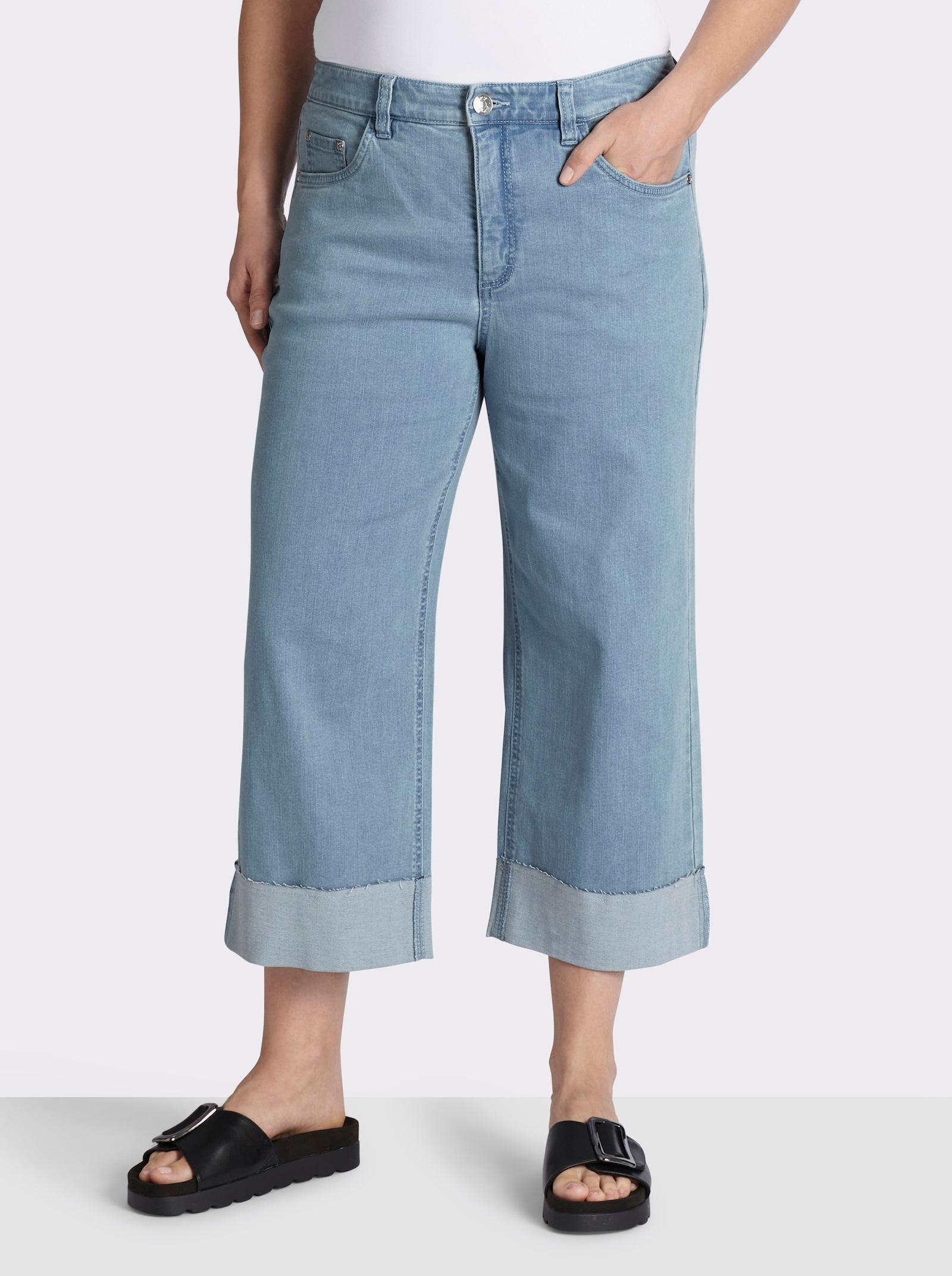 sheego 7/8-Jeans mit breitem Saum-Umschlag - blue-bleached