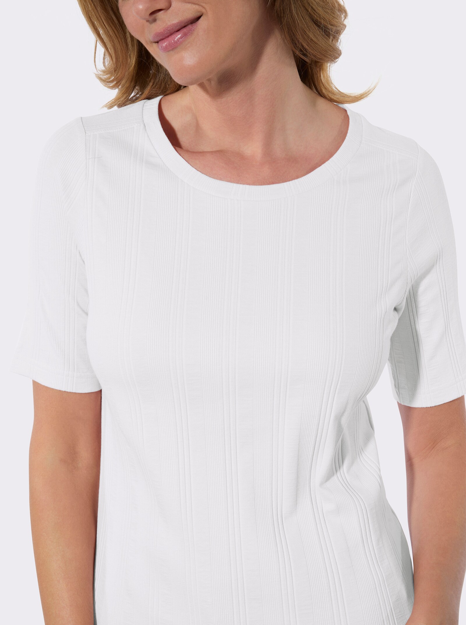 Kurzarmshirt in Rippen-Jersey-Qualität - ecru