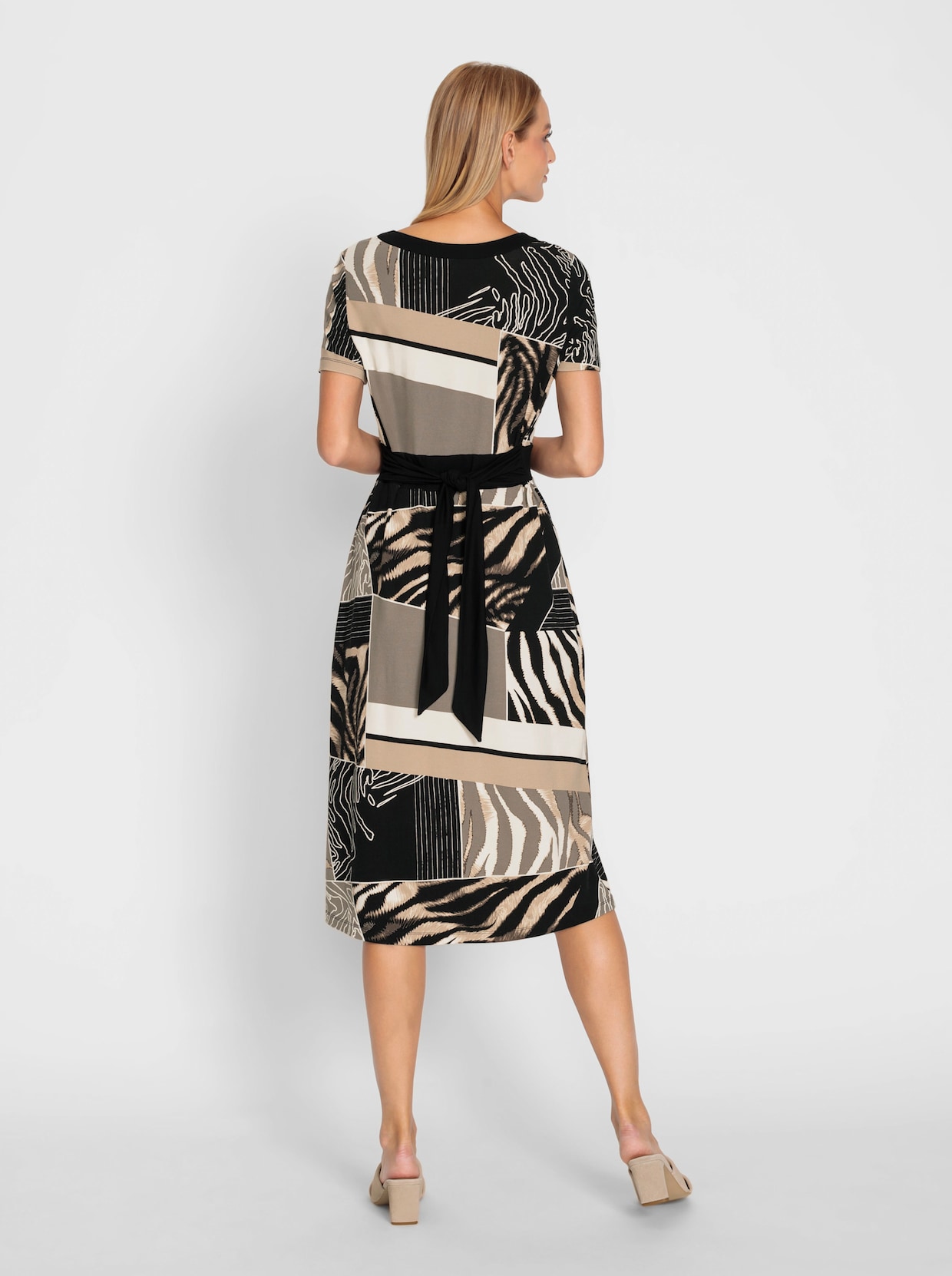 heine Jersey jurk - taupe/zwart gedessineerd