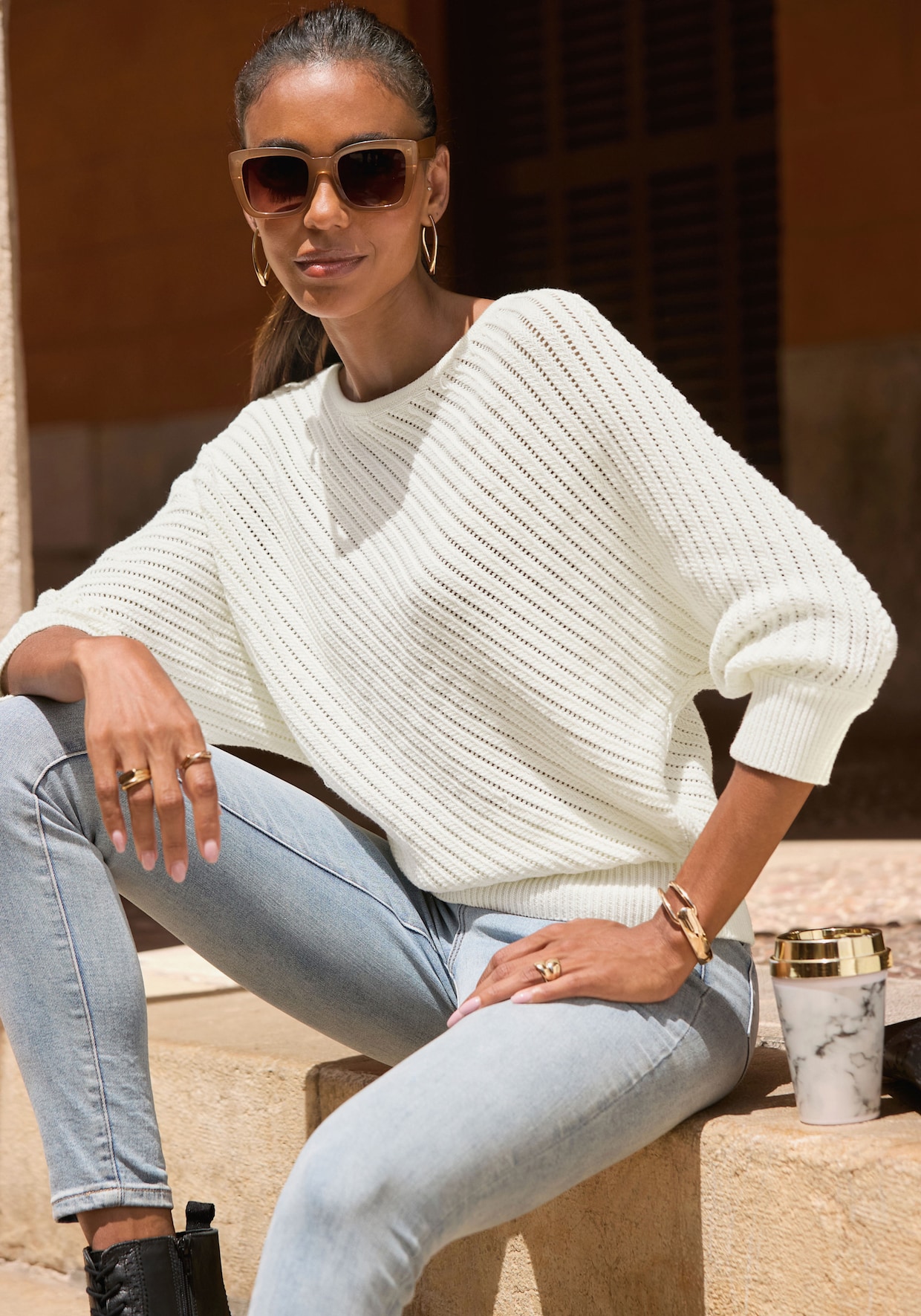 LASCANA 3/4 Arm-Pullover - creme
