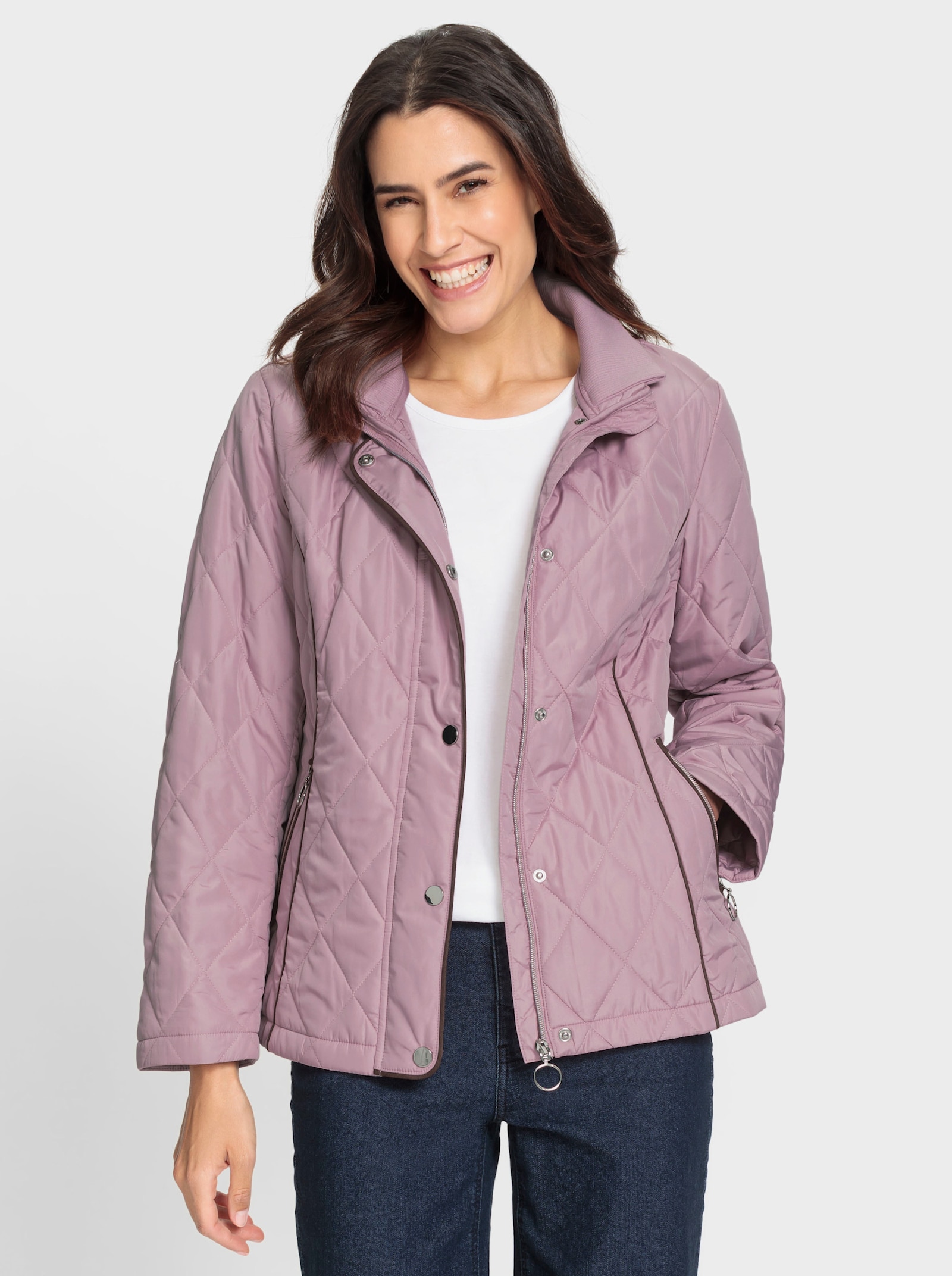 Steppjacke mit doppeltem Stehkragen - mauve