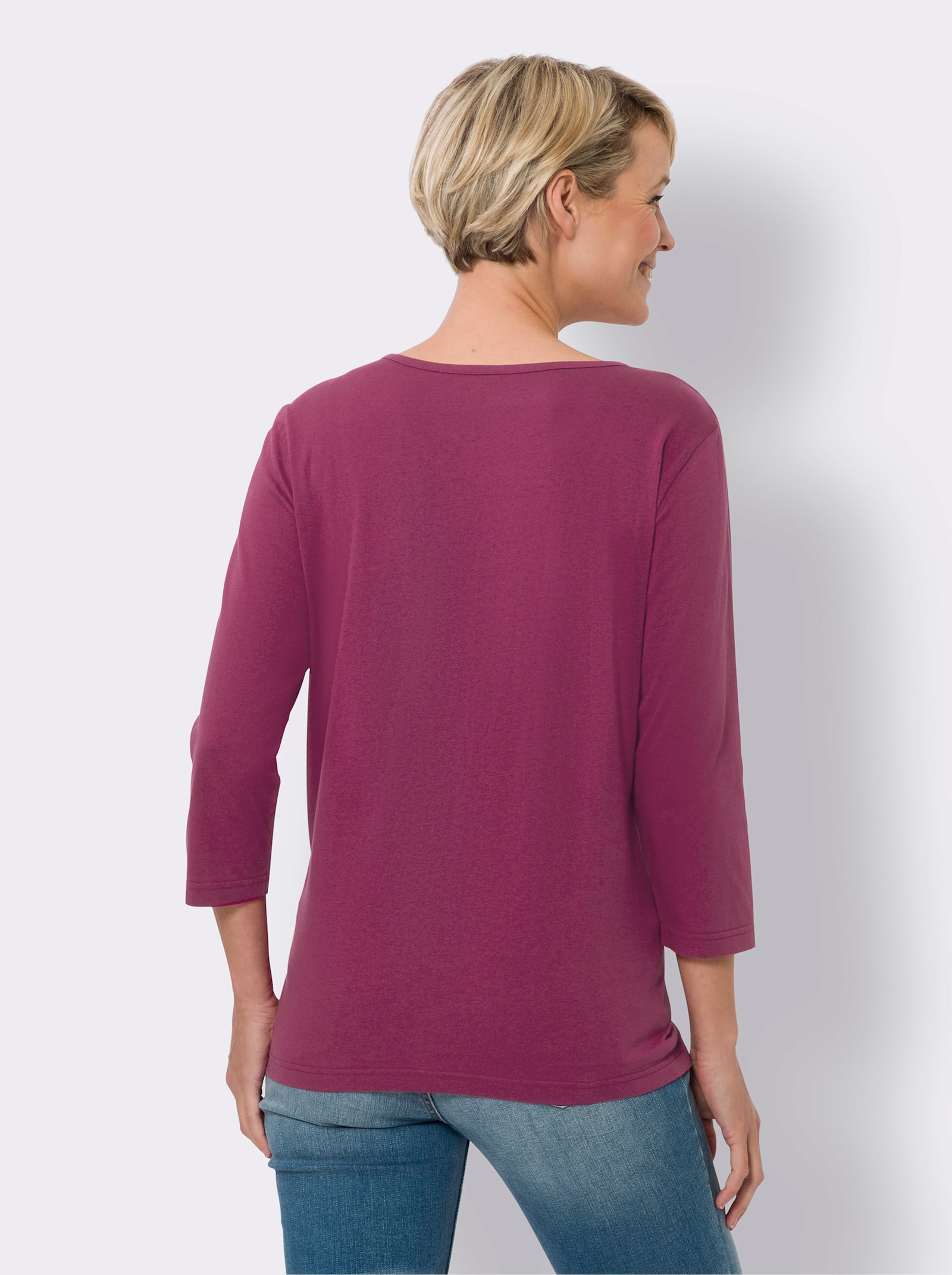 Tričko s 3/4 rukávmi v dvojbalení - šamp. + hnedofialová