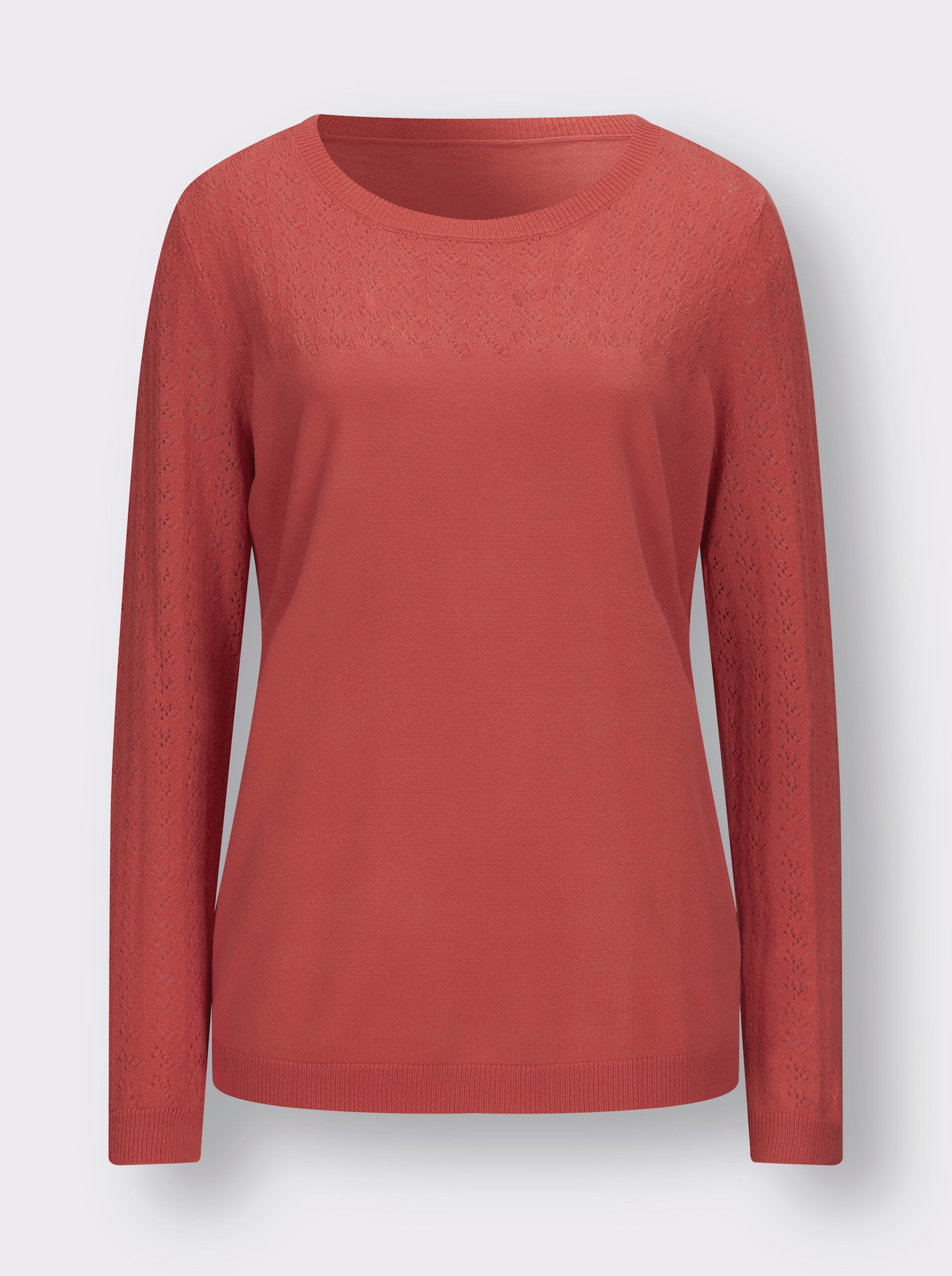 Ajourpullover mit gerippten Abschlüssen - grapefruit
