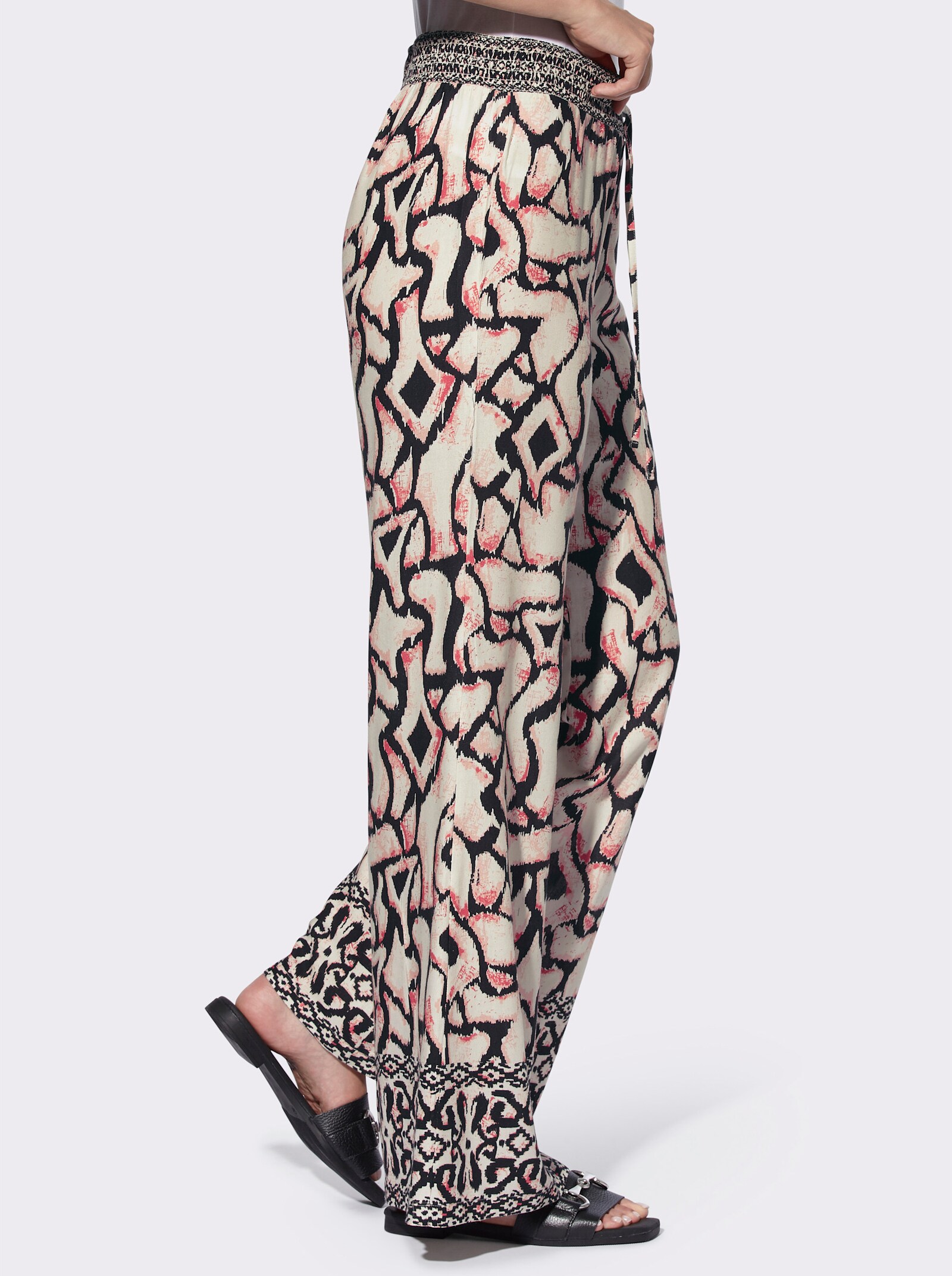 heine Schlupfhose mit Leinen - grapefruit-schwarz-bedruckt