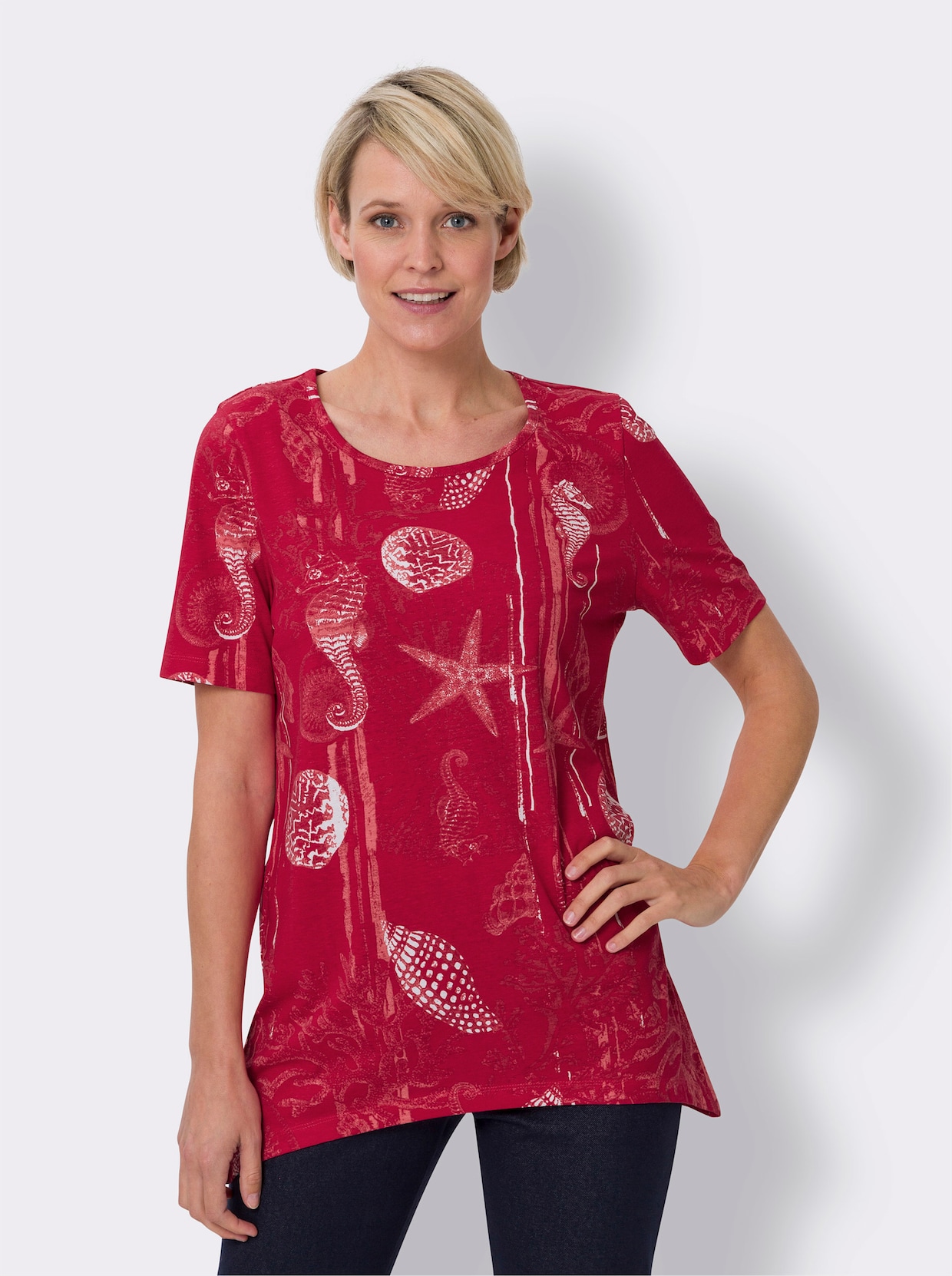 Puntig shirt - rood/wit geprint