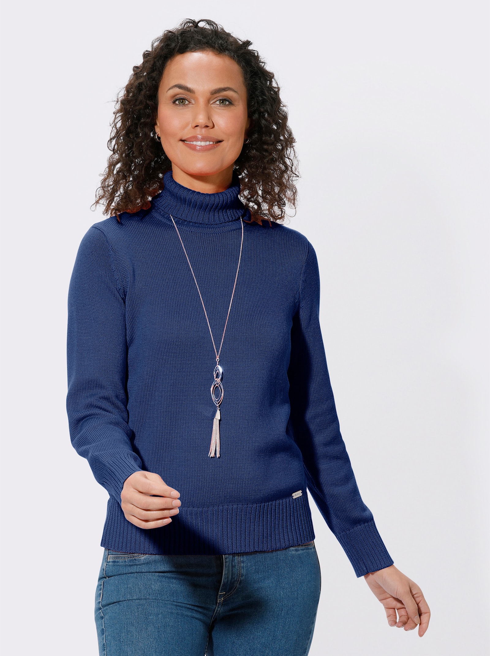 Rollkragenpullover im Baumwoll-Mix - royalblau
