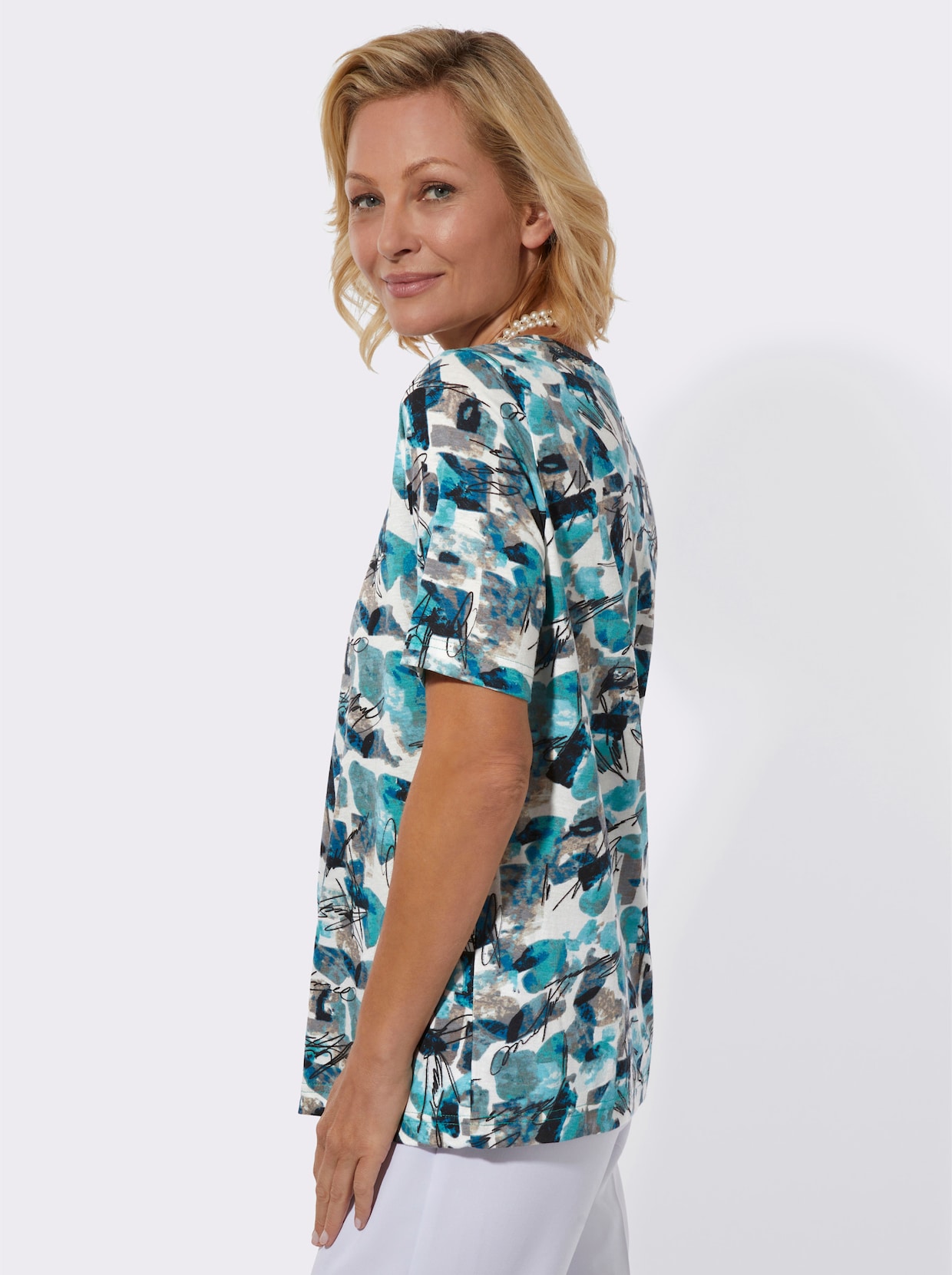 Kurzarmshirt - kalkmint-sesam-bedruckt