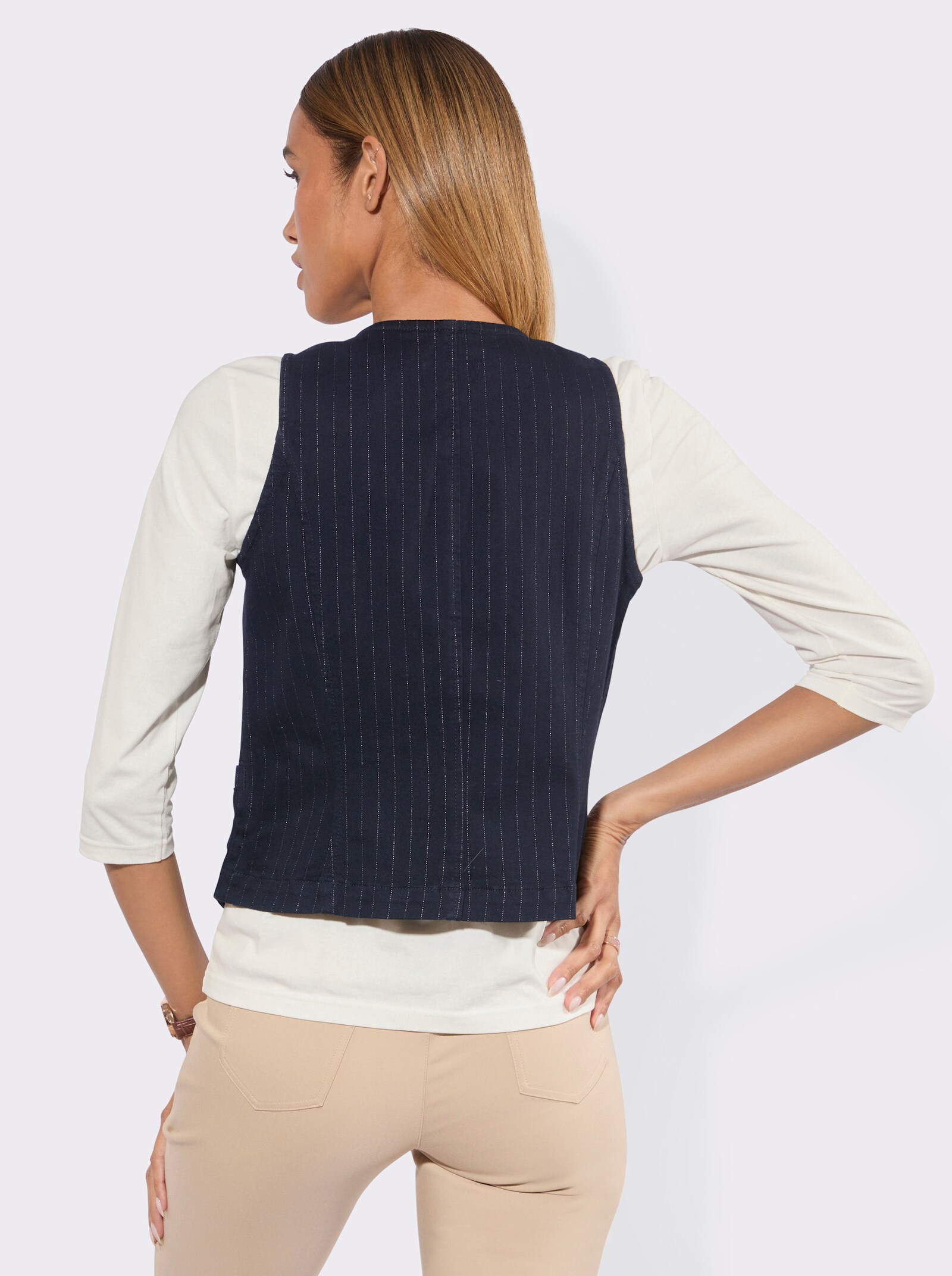 Jeansweste mit Zierspange - dark blue-roségoldfarben-gestreift